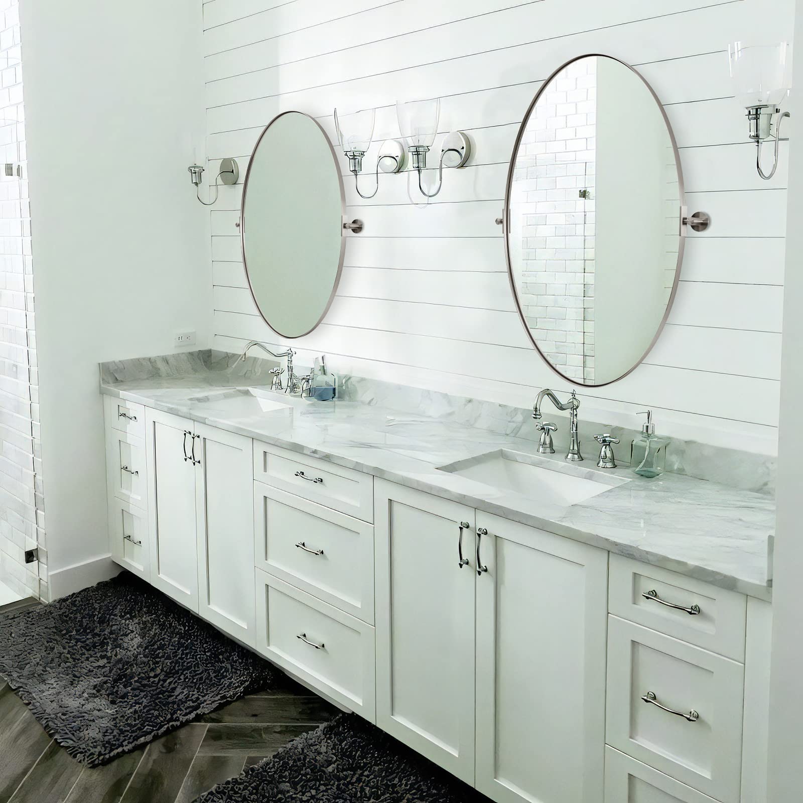 ANDY STAR Brushed Nickel Oval Pivot Bathroom Mirror - Stainless Steel Metal Frame Tilting Vanity Wall Mirror for Vertical or Horizontal Hanging - Perfect for Bathrooms, Bedrooms, and Dressing Areas