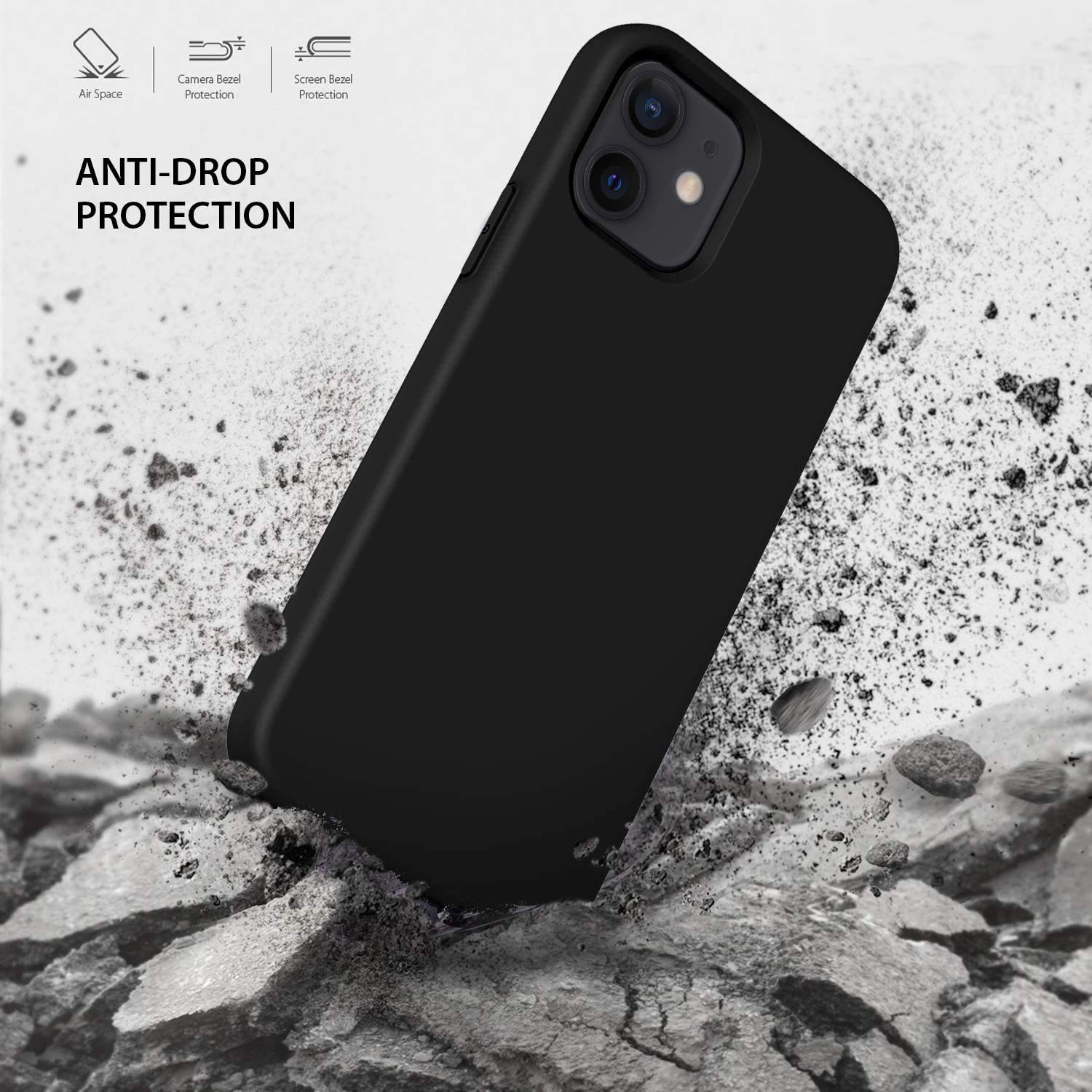ZUSLAB Liquid Silicone Case for iPhone 12 Mini (2020) - Shockproof Soft Full Protection Cover, Ultra Thin Nano Design - Black | Perfect for Everyday Use, Travel & Outdoor Activities