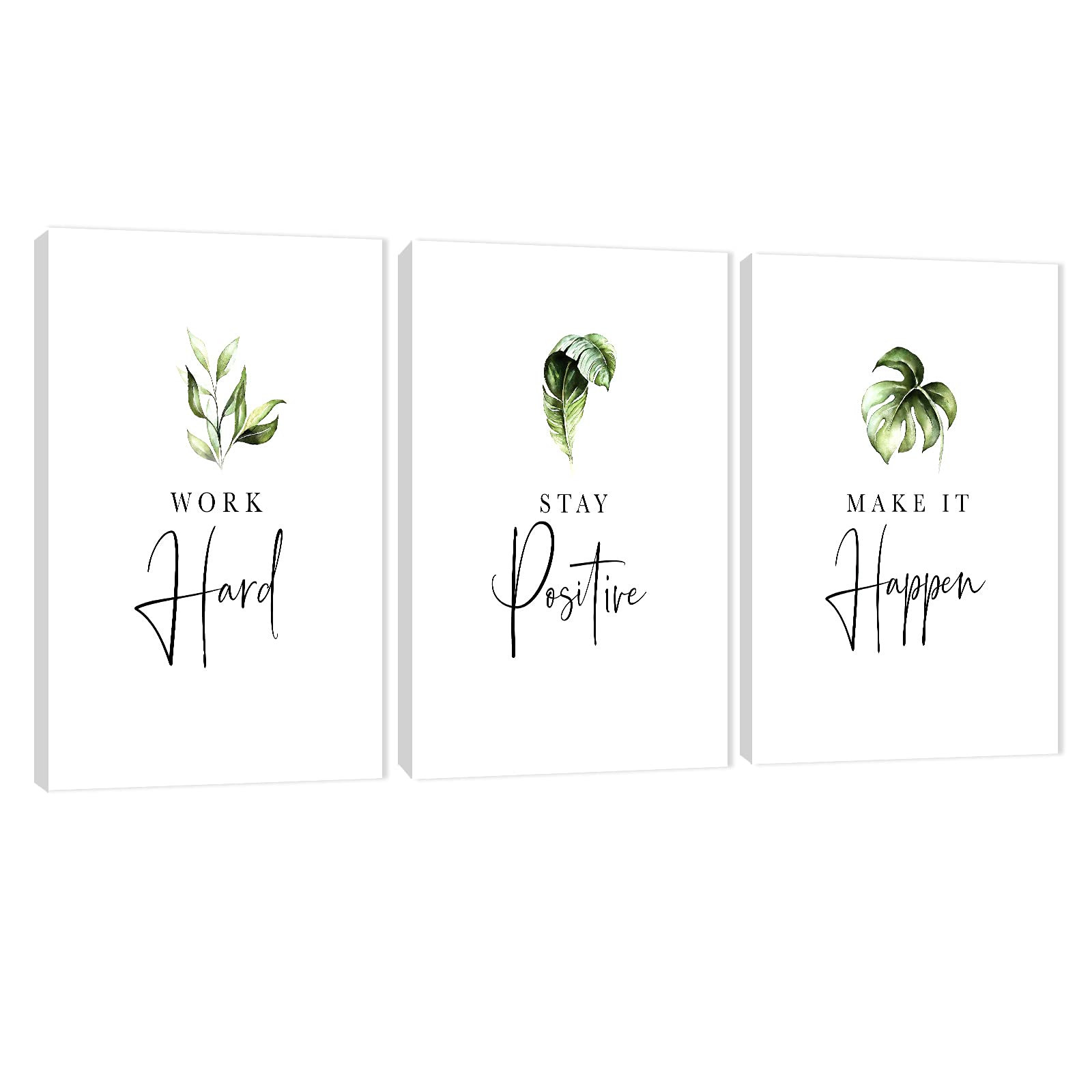 3-Panel Motivational Canvas Wall Art for Office & Home Decor - Inspirational Quotes Prints (Work Hard, Stay Positive, Make It Happen) - 24”x36”x3Pcs - Perfect for Home Office, Living Room & Workspace Motivation
