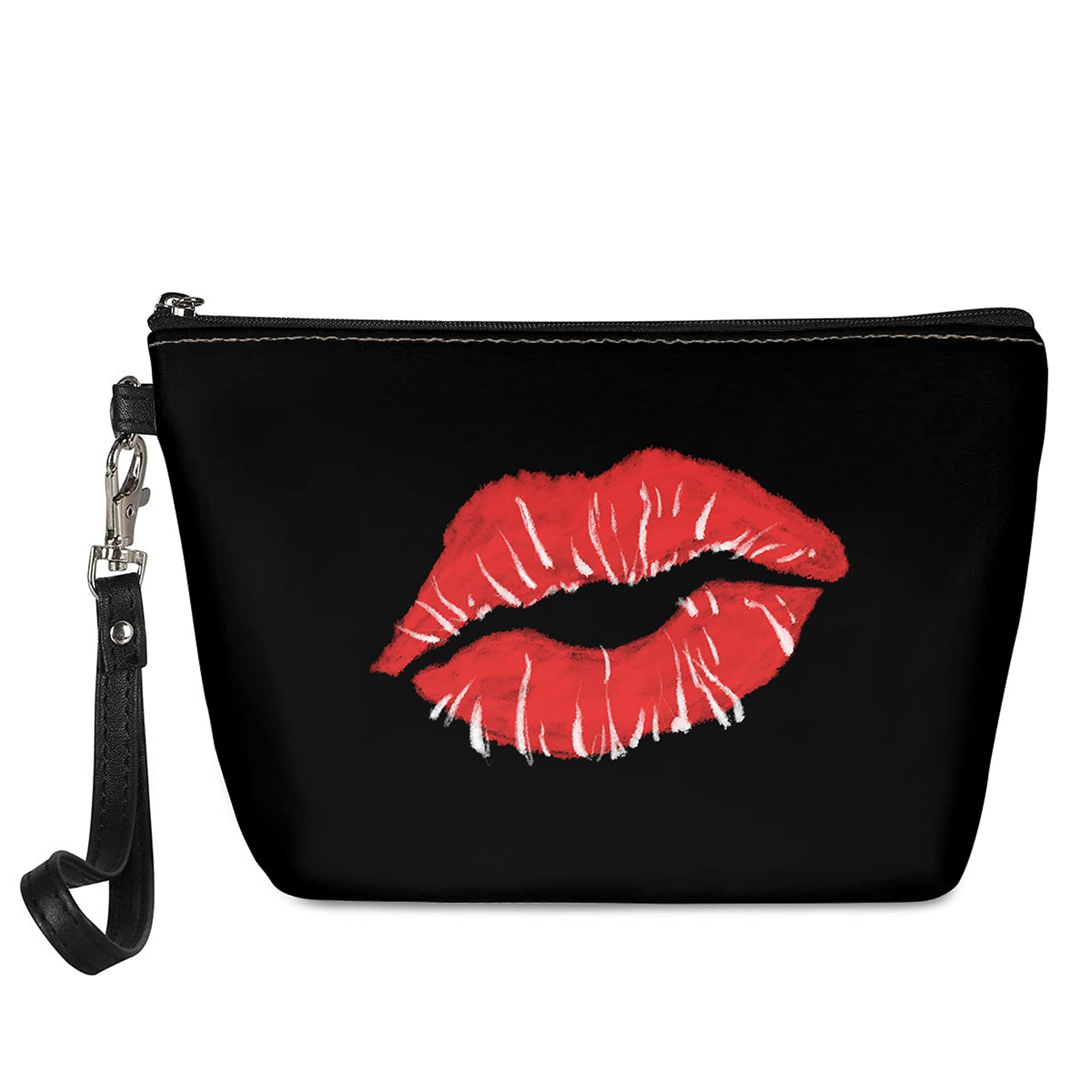 JOAIFO Red Lip Print Makeup Bag - PU Leather Cosmetic Pouch for Women & Girls - Perfect for Travel, Gym & Daily Essentials Organization