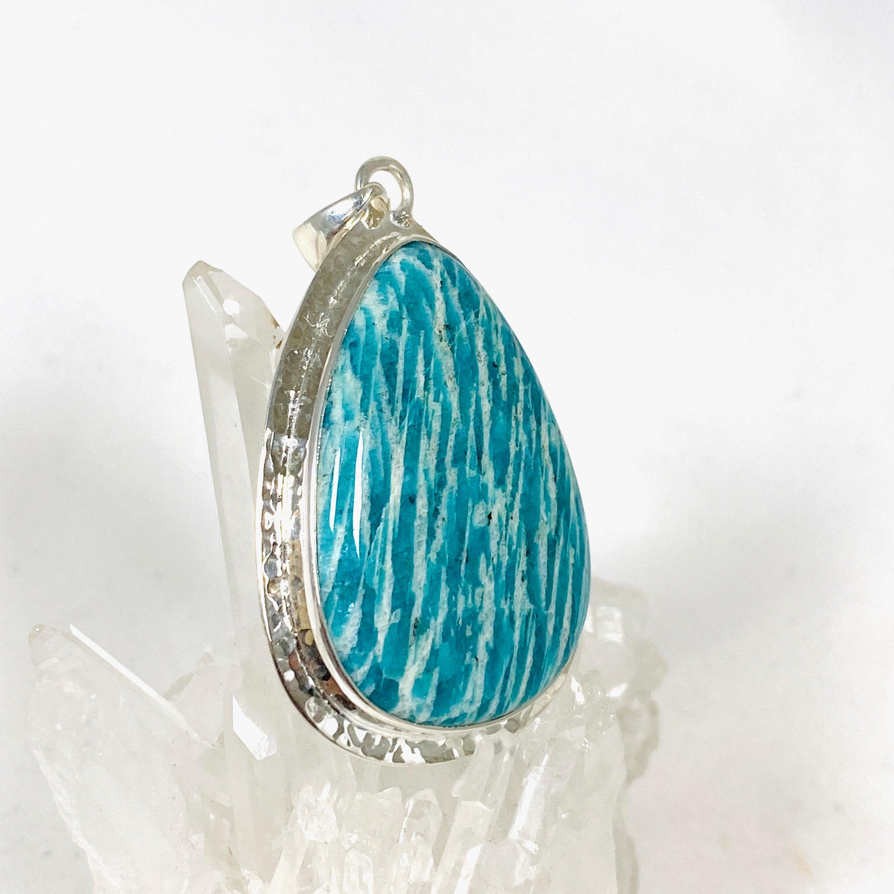 Amazonite Teardrop Pendant Necklace - Handcrafted Hammered Sterling Silver Setting KPGJ3754 | Boho Chic Jewelry for Women, Gift for Her, Spiritual Healing Crystal