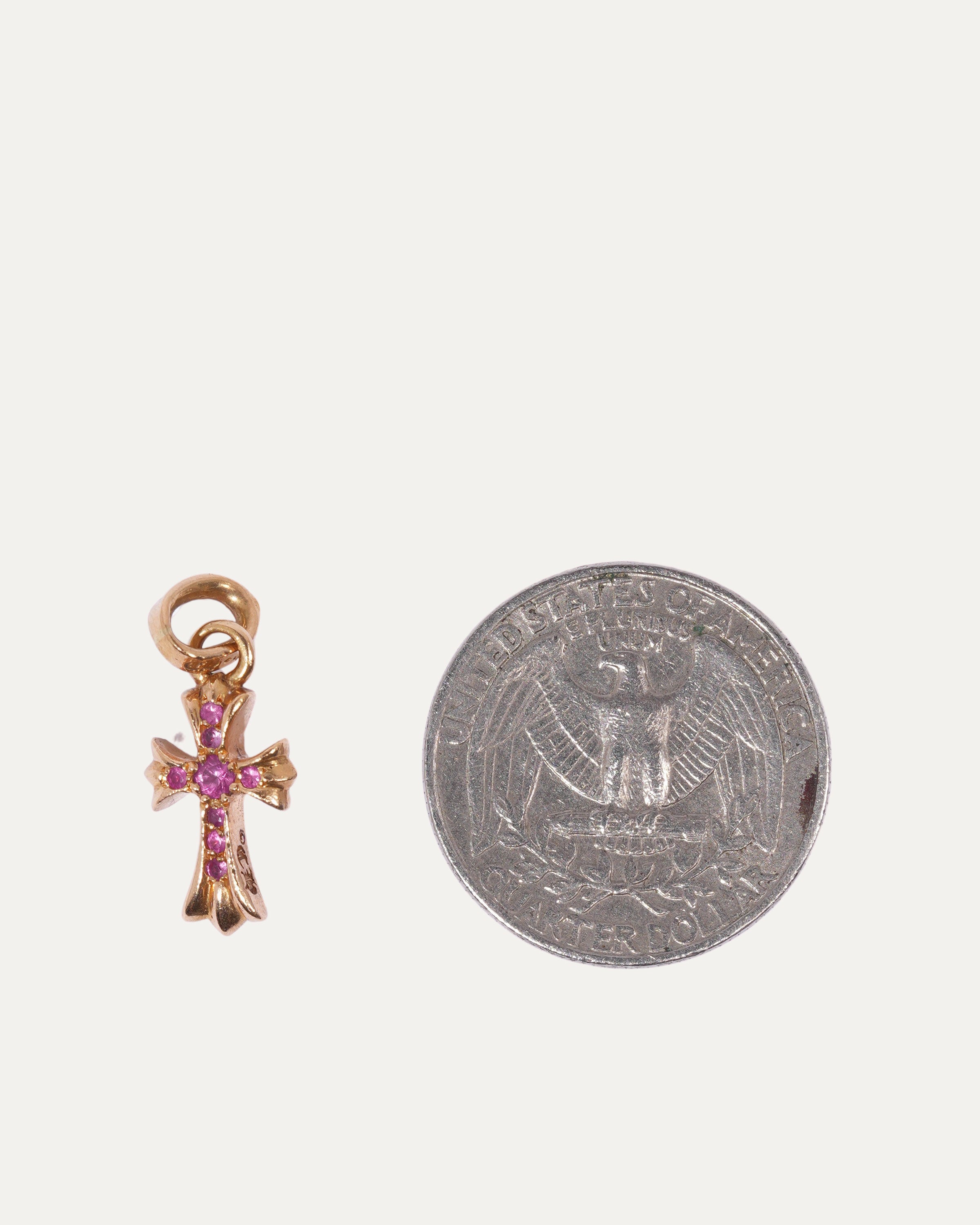 22k Gold Baby Fat Pink Sapphire Cross Charm Pendant - Elegant Jewelry for Women, Gift for Her, Perfect for Valentine's Day, Anniversary & Special Occasions