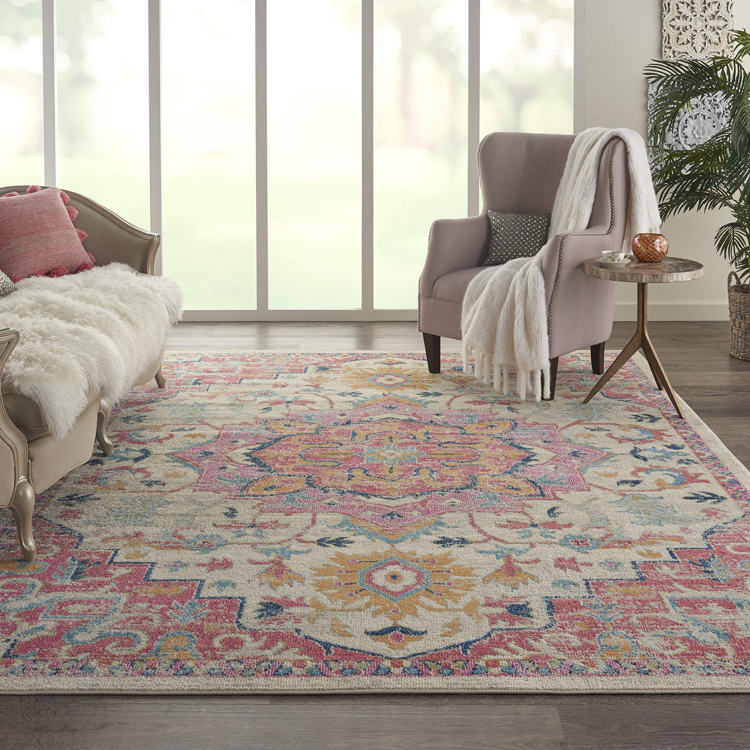 Nourison Passion Bohemian Ivory/Pink 8' x 10' Area Rug - Easy to Clean, Non-Shedding, Soft & Durable - Perfect for Bedroom, Living Room, Dining Room & Kitchen Decor (8x10) - Adds Bohemian Style to Any Space