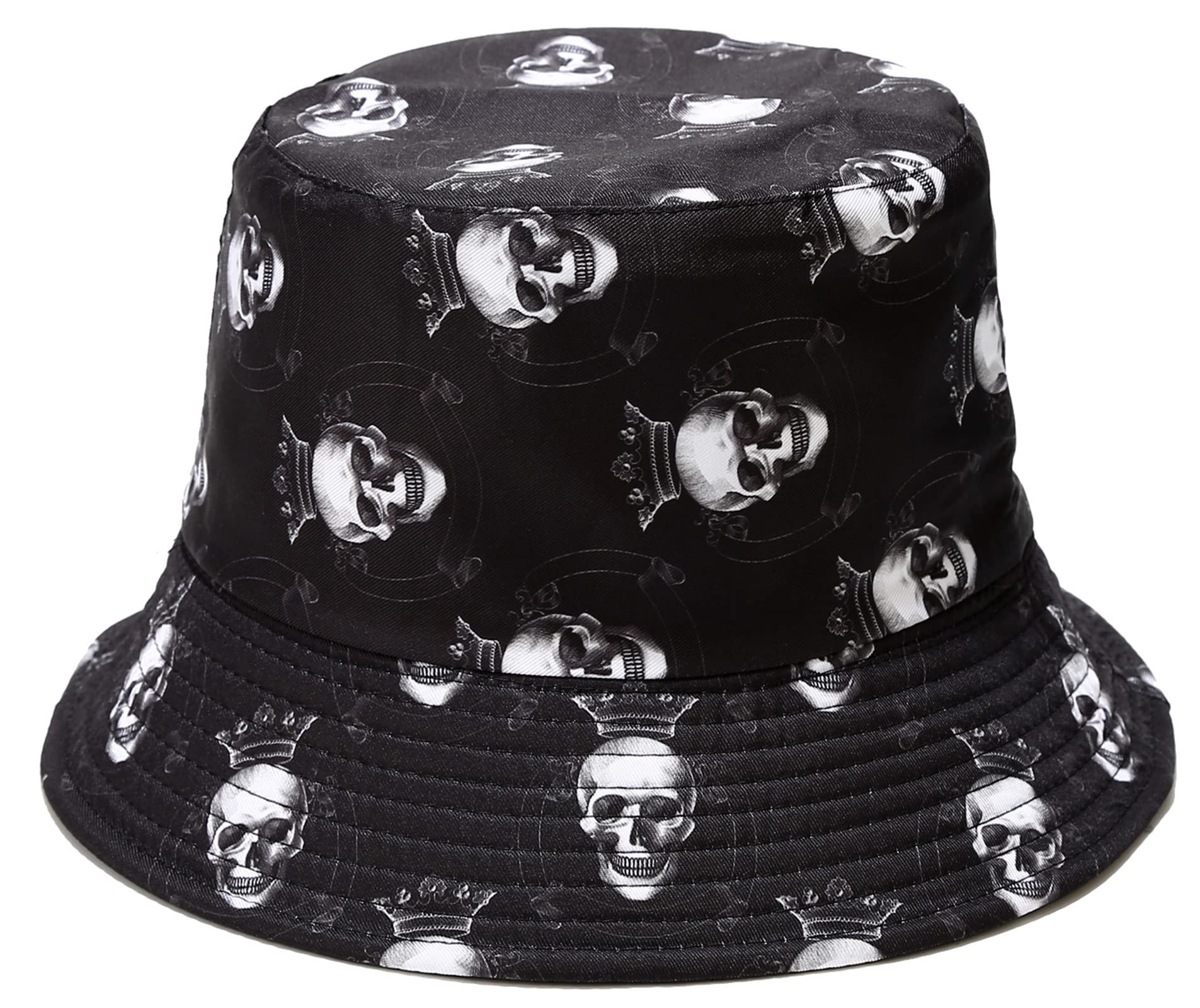 Skull Print Bucket Hat - Funny Halloween & Fishing Cap - Reversible Packable Sun Hat for Women & Men - Perfect for Halloween Costumes, Beach Trips & Outdoor Activities