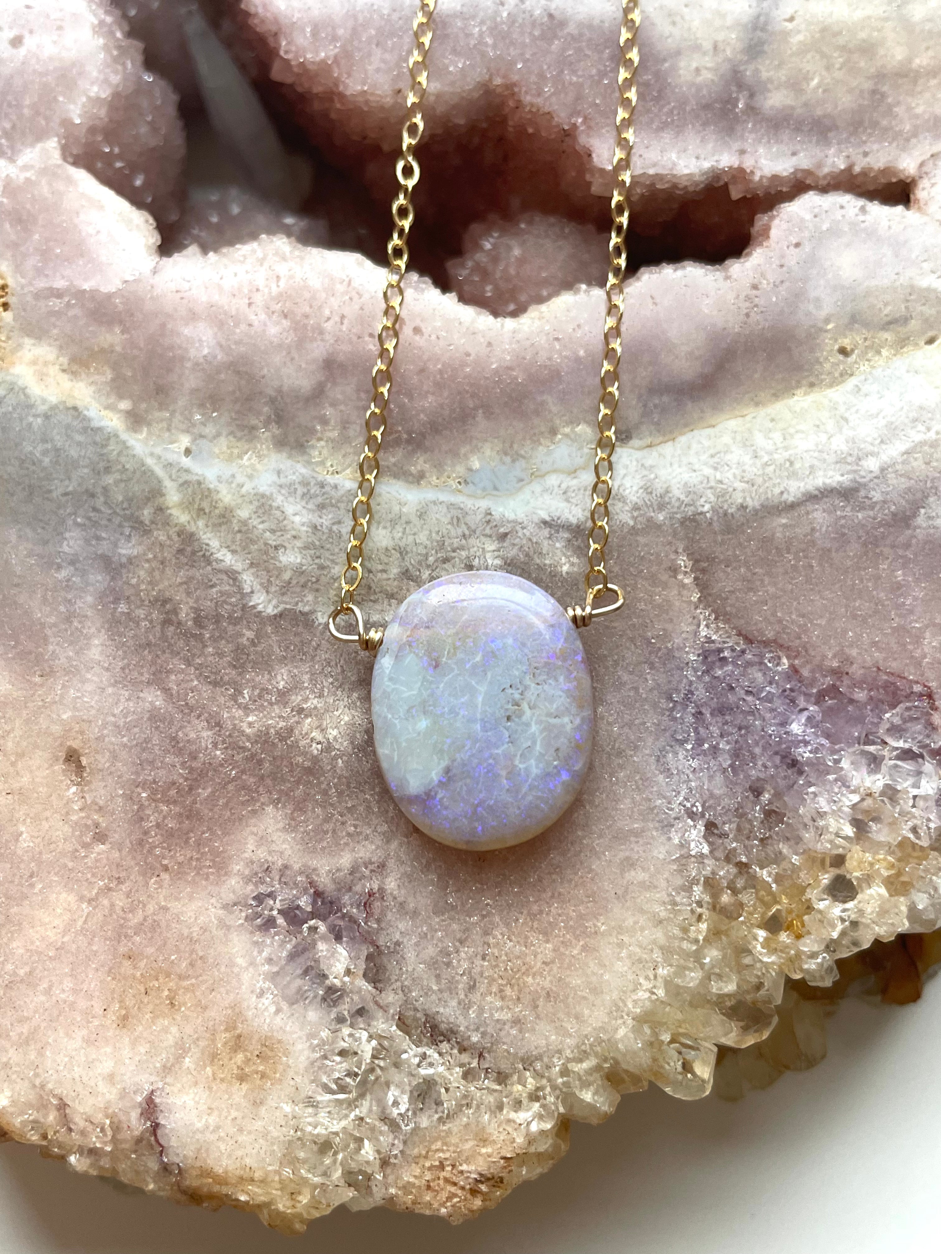 Stunning Purple Australian Opal Pendant Necklace - 14K Gold Filled Elegant Jewelry for Women | Perfect Gift for Birthday, Anniversary & Special Occasions