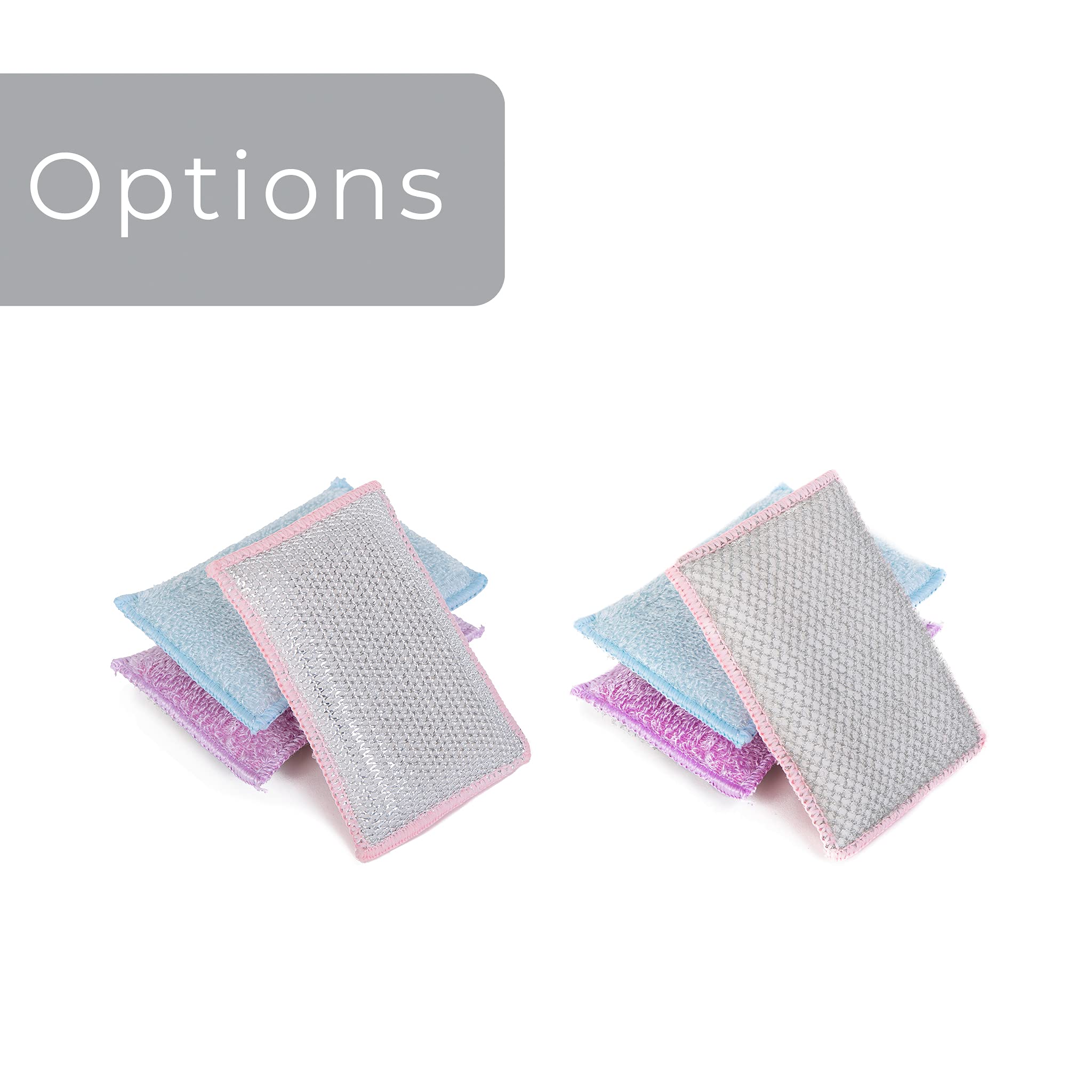 Bamboo Scrub Sponge Set of 3 - Soft & Non-Scratch for Dishes & Hard Stains - Pastel Colors for Kitchen Cleaning