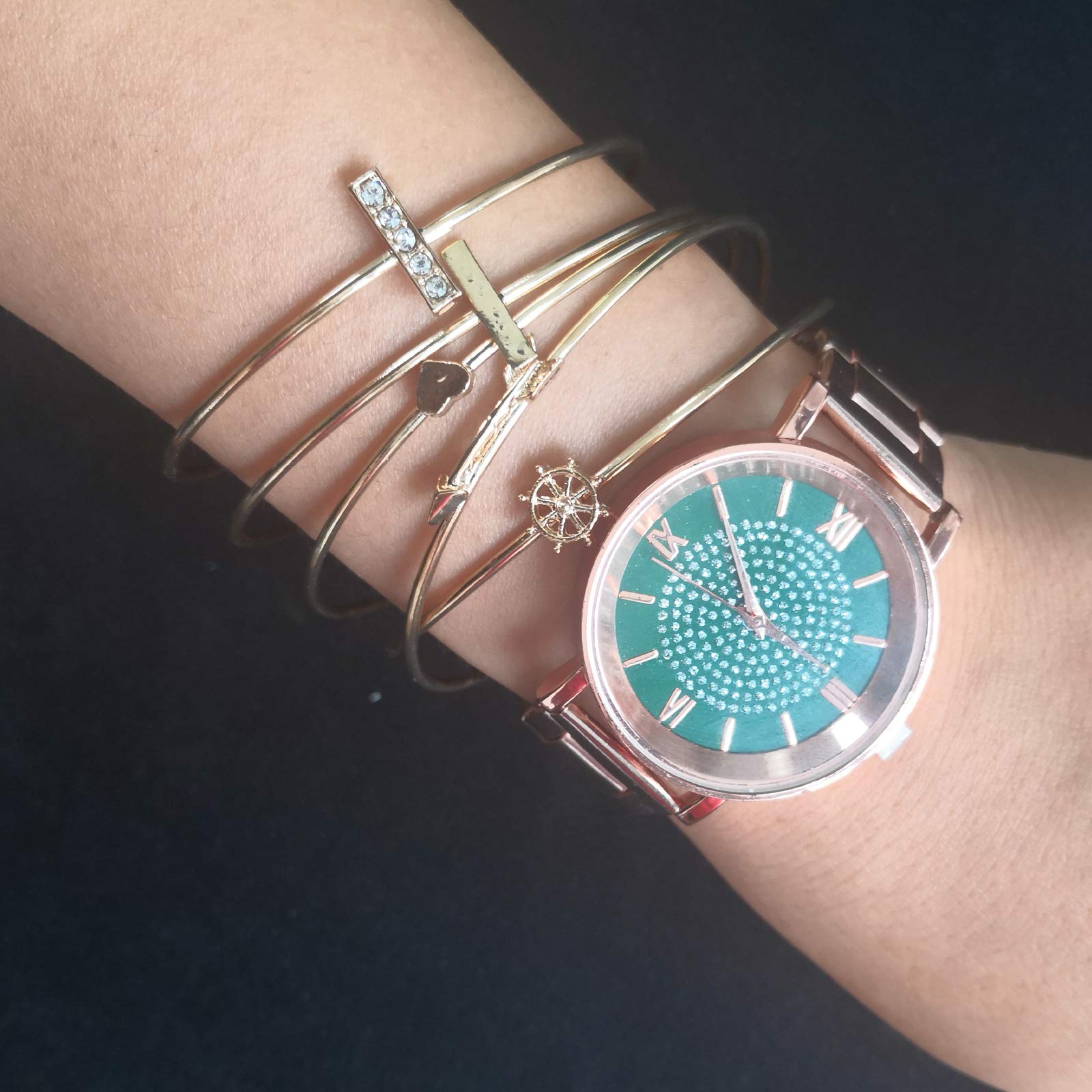 8 Pack Women's Wholesale Platinum & Rose Gold Dress Watches with Roman Numerals & Starry Sky Design - Elegant Bracelet Watches for Formal Events, Office Wear & Gift Giving