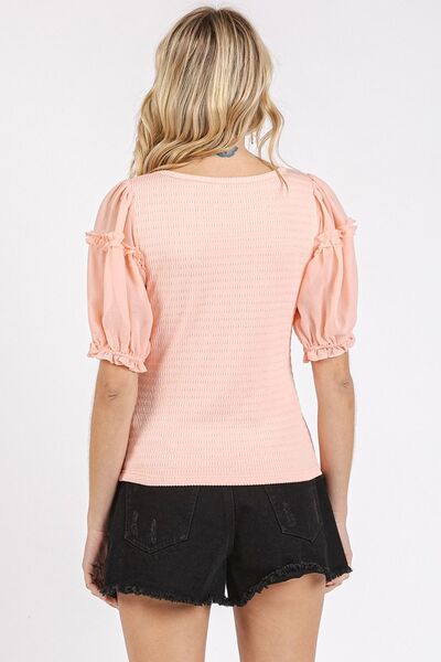 Mittoshop Women's Frill Round Neck Half Sleeve Blouse - Elegant Casual Top for Office, Date Night & Summer Outfits