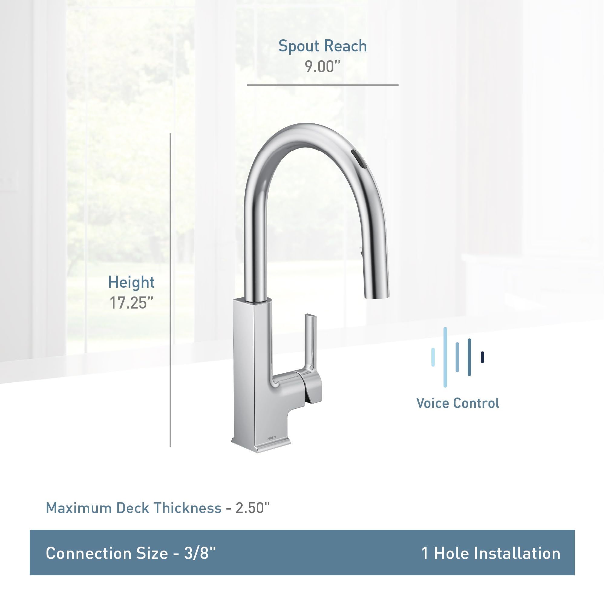 Moen S72308EVC Smart Touchless Kitchen Faucet with Voice Control, Pull Down Sprayer & Power Boost - Chrome Finish for Modern Kitchens (Easy Cooking & Cleaning)