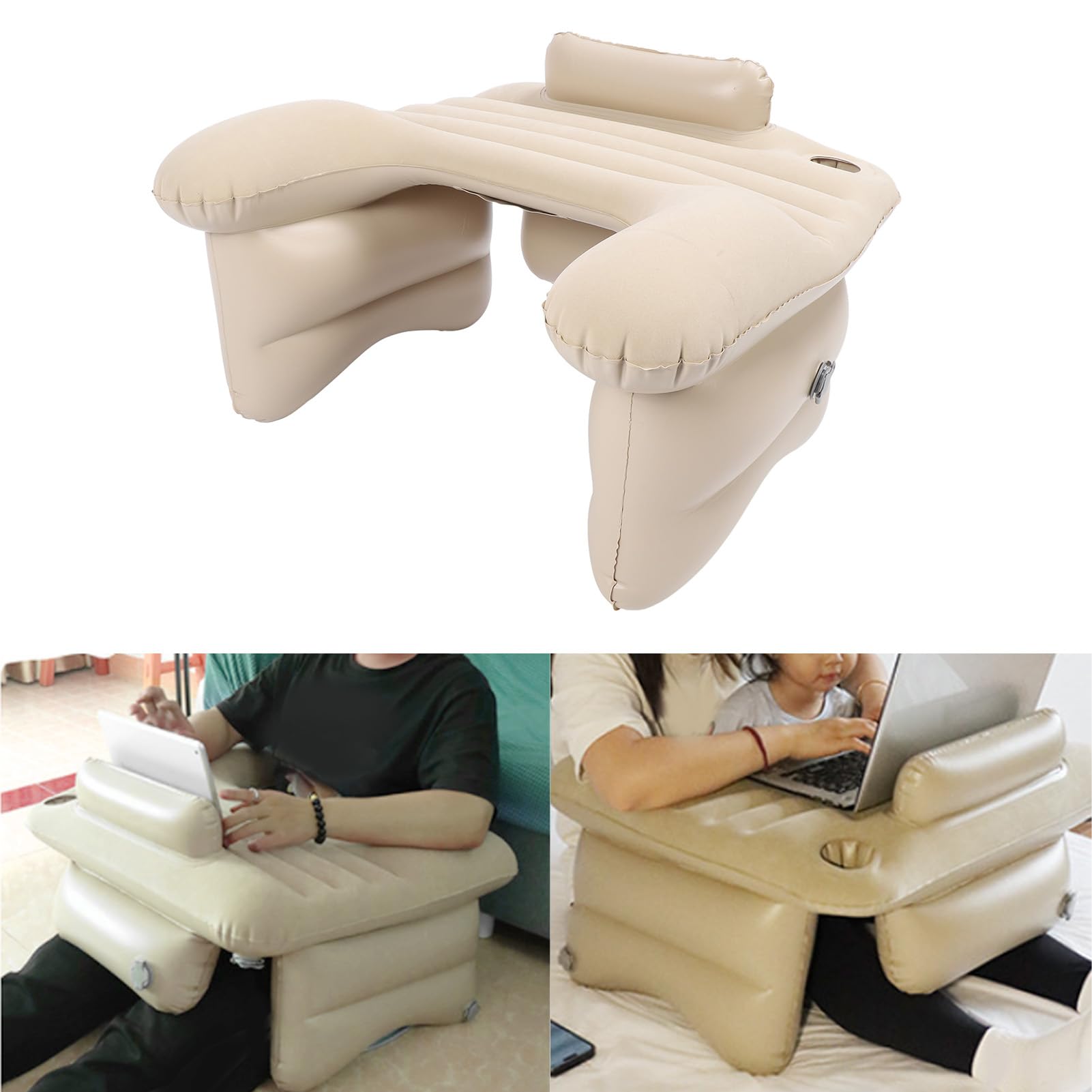 Yosoo Inflatable Reading Lap Pillow - Portable Flocking Lap Desk for Comfortable Reading, Gaming & Working on Bed, Couch or Floor - Beige (Perfect for Students, Book Lovers & Remote Workers)