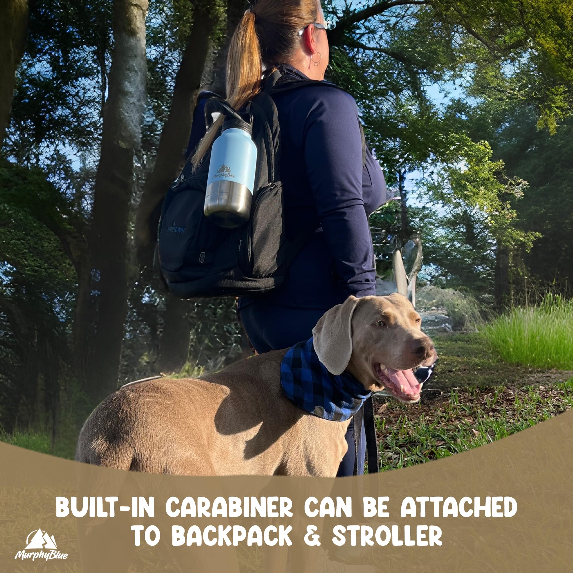 32oz Insulated Stainless Steel Dog Water Bottle with BPA-Free Detachable Bowls & Built-in Carabiner - Portable Pet Travel Water Dispenser for Hiking, Camping, and Outdoor Adventures