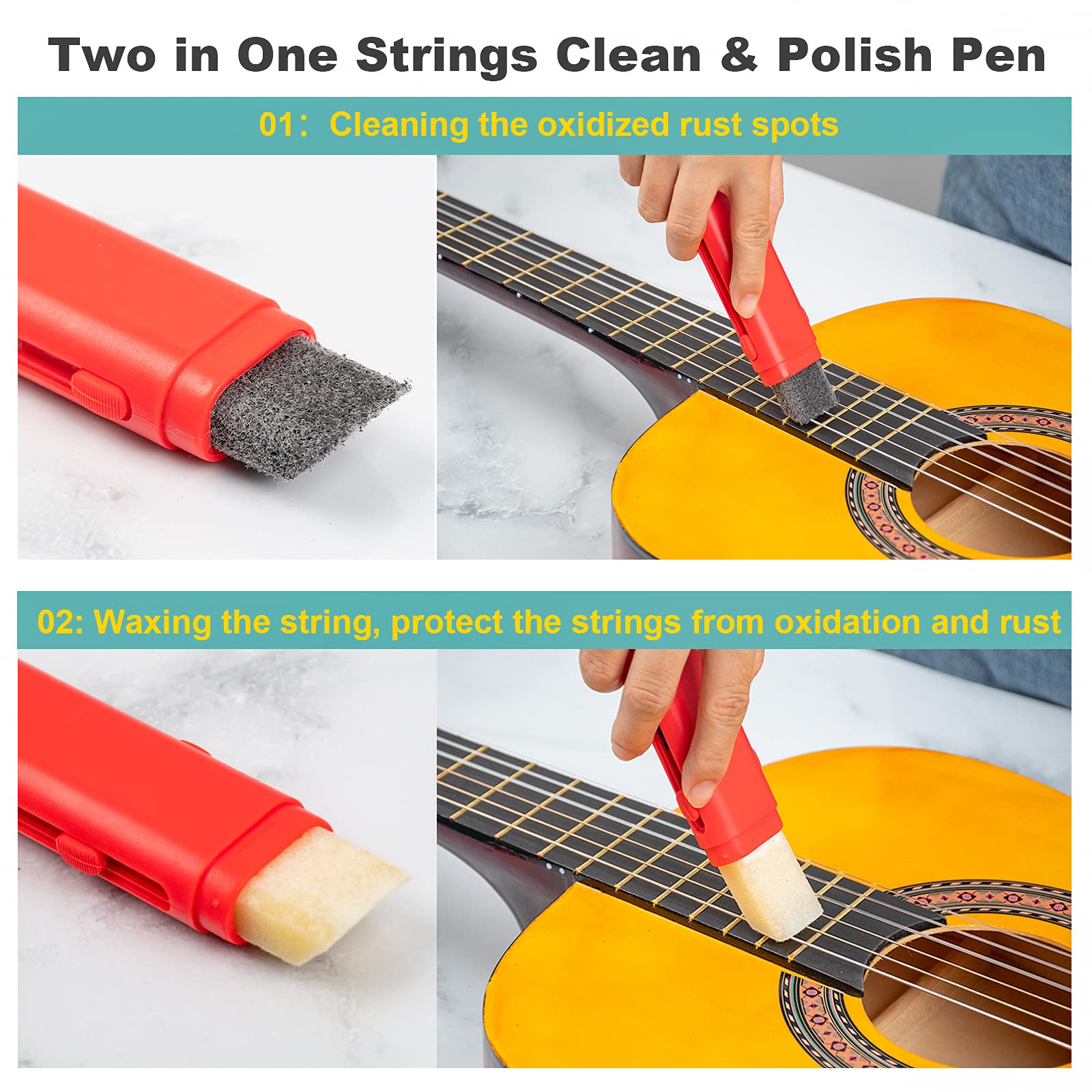 FOLLOWIN 7-Piece Guitar Cleaning & Maintenance Kit - Polish, Lemon Oil, String Cleaner, Lubricant, Wax, Winder & Microfiber Cloth - Perfect for Acoustic & Electric Guitar Care & Protection