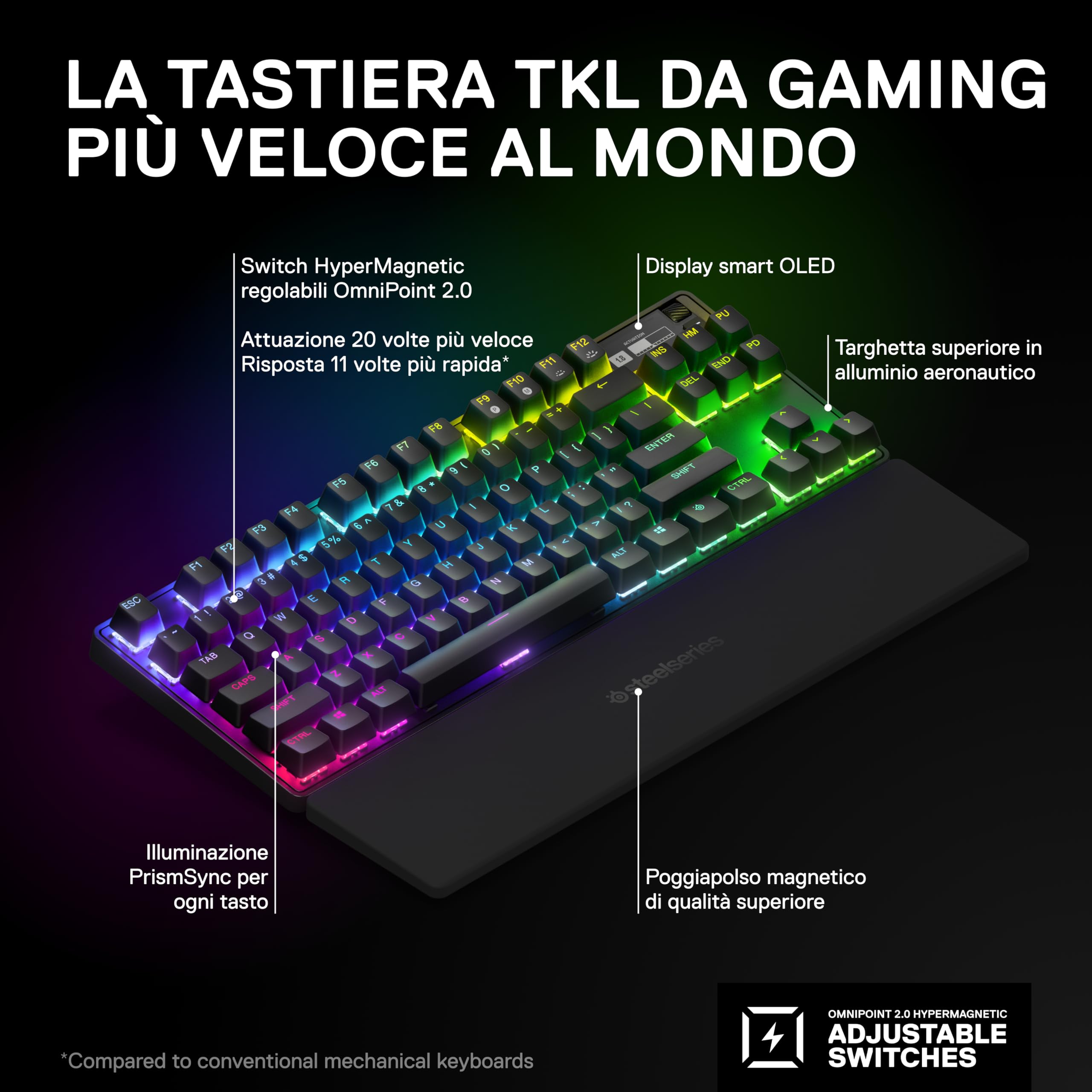 SteelSeries Apex Pro TKL Wireless Gaming Keyboard - World's Fastest HyperMagnetic Switches - Adjustable Actuation - PBT Keycaps - Bluetooth & 2.4GHz Wireless - USB-C - QWERTY UK Layout - Perfect for Competitive Gaming & Professional Typing