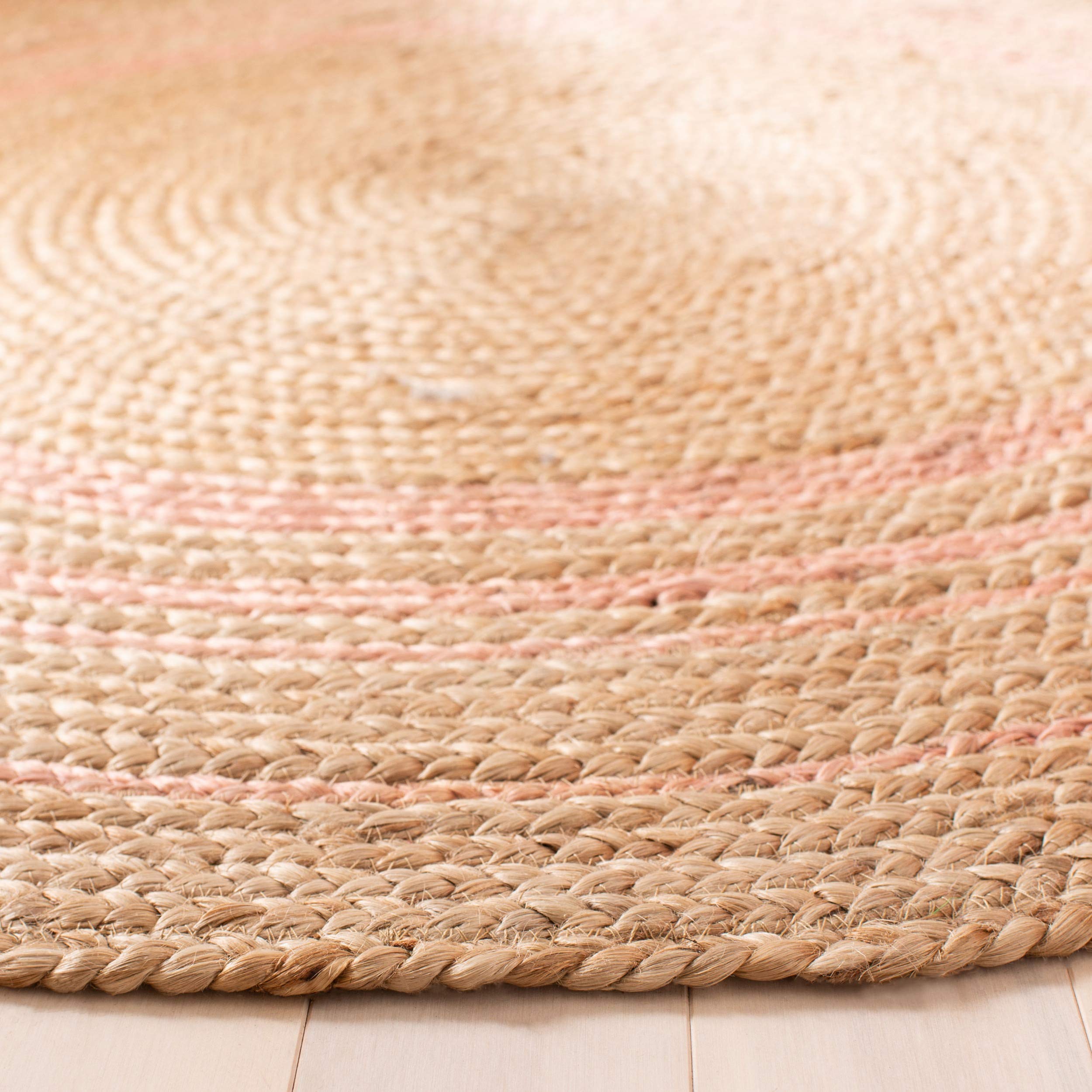 SAFAVIEH Handmade Boho Braided Jute Area Rug - 7' Round Natural Fiber Pink NF807U for Living Room, Bedroom & Boho Home Decor