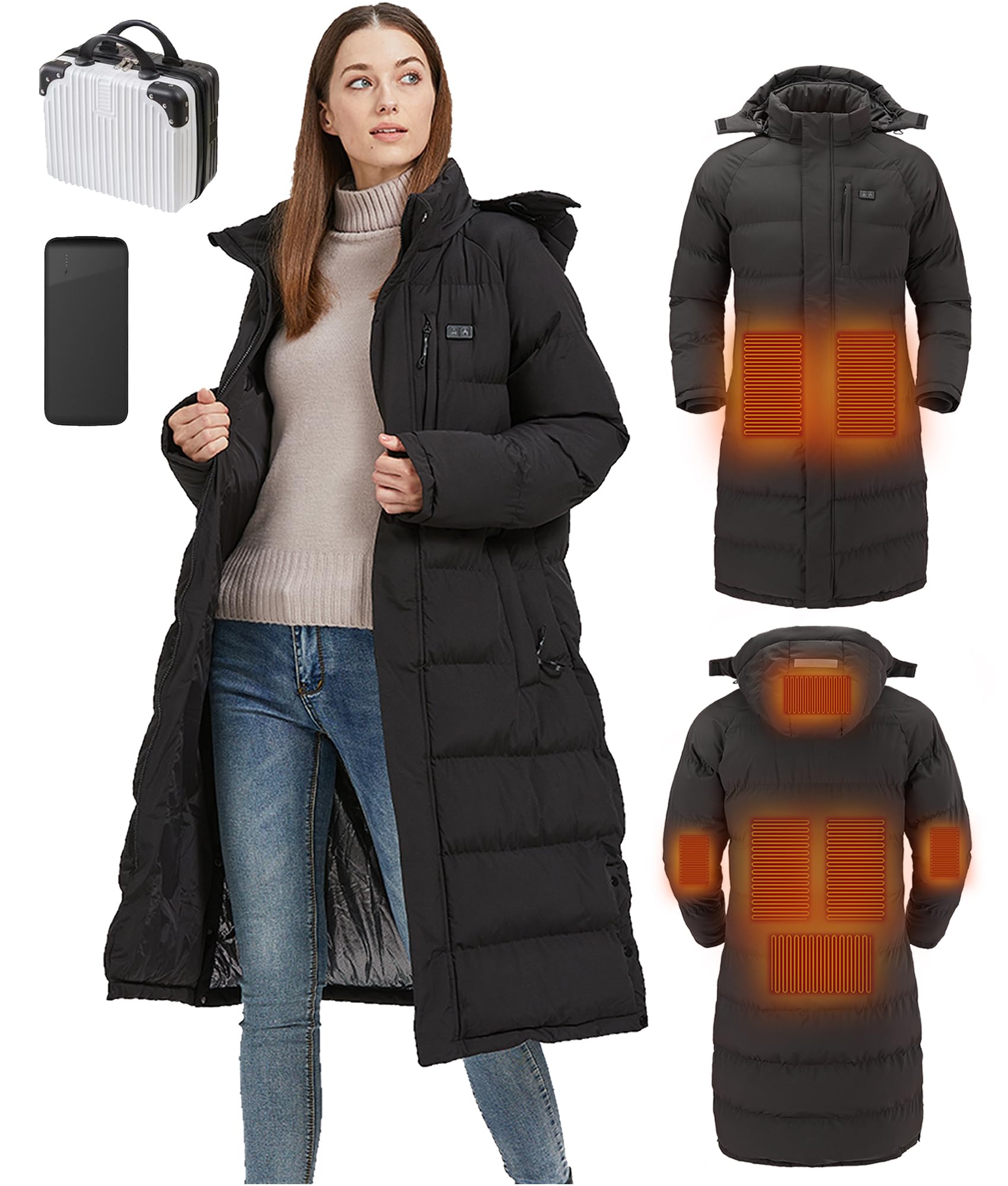 Women's Heated Jacket with 8 Adjustable Heating Zones - Winter Warm Coat for Outdoor Activities, Skiing & Hiking