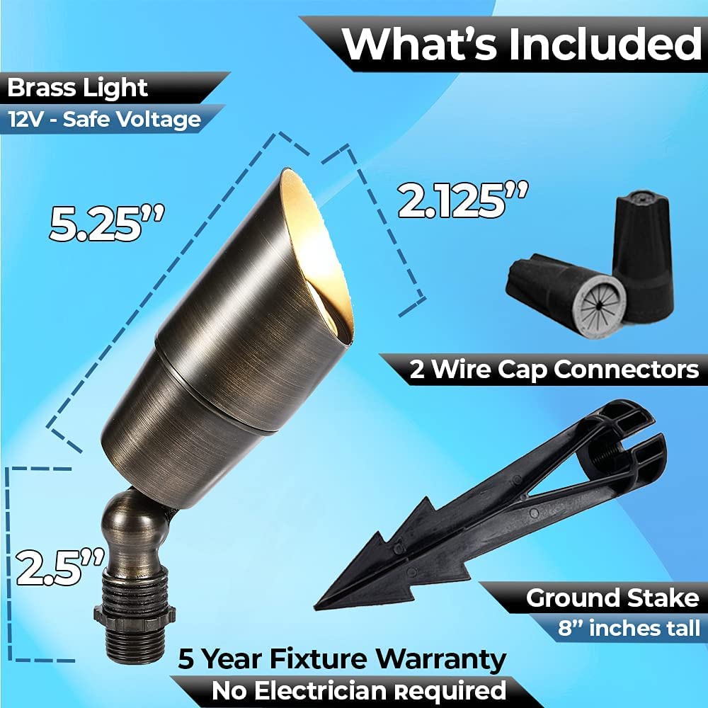 4 Pack LED Spot Lights Outdoor Landscape Lighting - Solid Brass Spotlight LED Yard Security Lights for Home Garden Patio Deck | Durable Bright Waterproof for Beautiful Long-Lasting Outdoor Illumination (No Bulb Included) - Perfect for Pathway, Tree Uplighting, and Architectural Accent Lighting