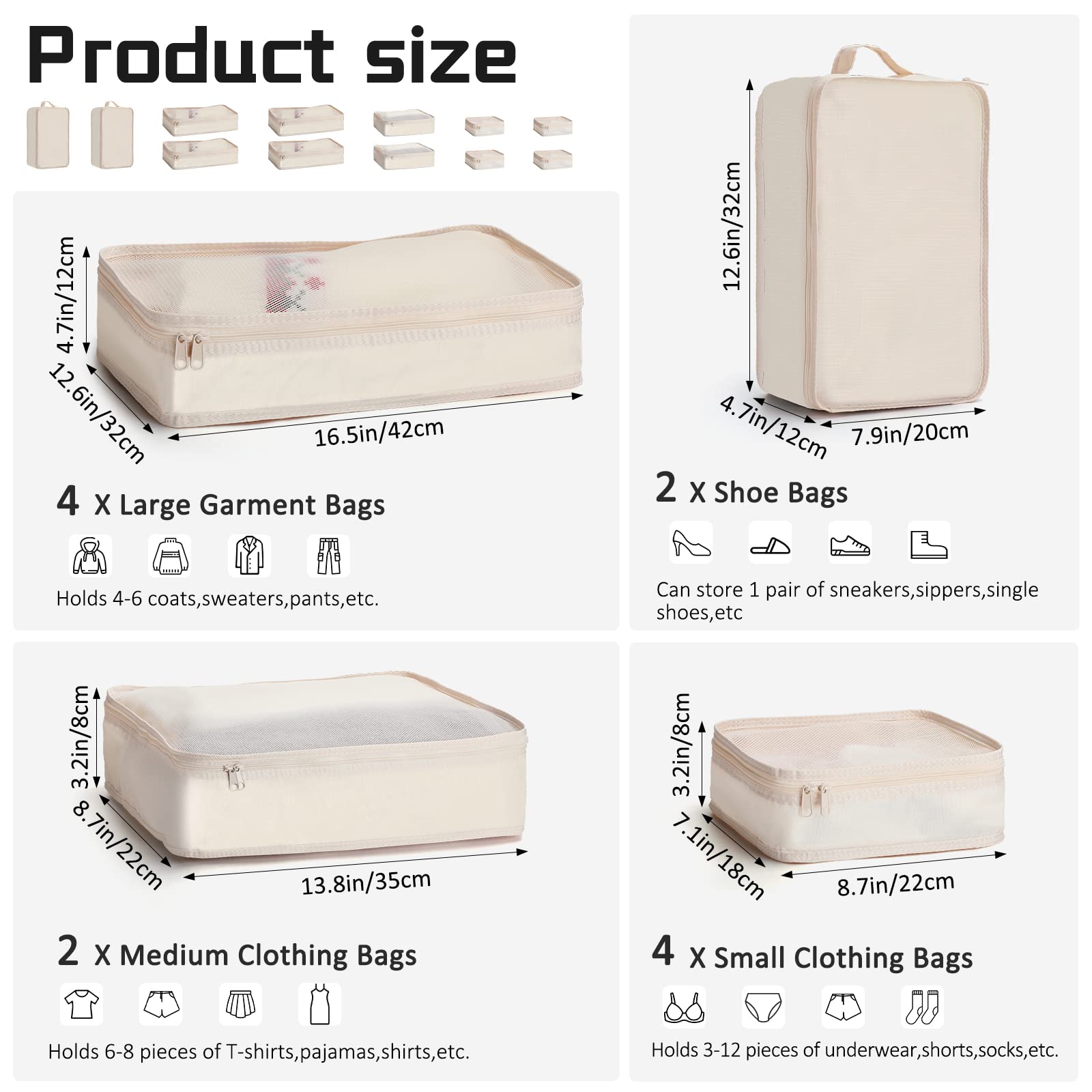 2-Pack 6-Piece Travel Packing Cubes Set - Lightweight Luggage Organizer with Shoe Bag - Perfect for Clothes, Cosmetics & Toiletries - Ideal for Business Trips, Vacations & Weekend Getaways