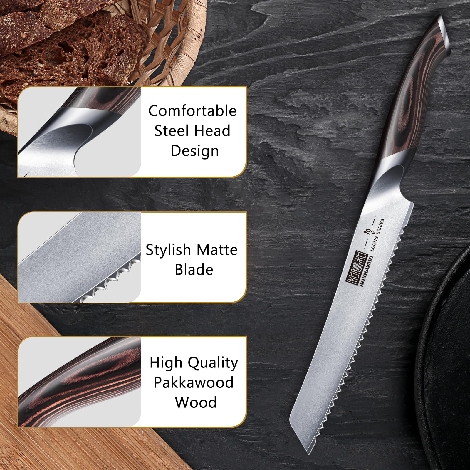 8 Inch Japanese High Carbon Stainless Steel Serrated Bread Knife - Professional Chef's Bread Cutting Tool for Homemade Loaves, Baguettes & Pastries | Ideal for Bakeries, Kitchens & Bread Lovers
