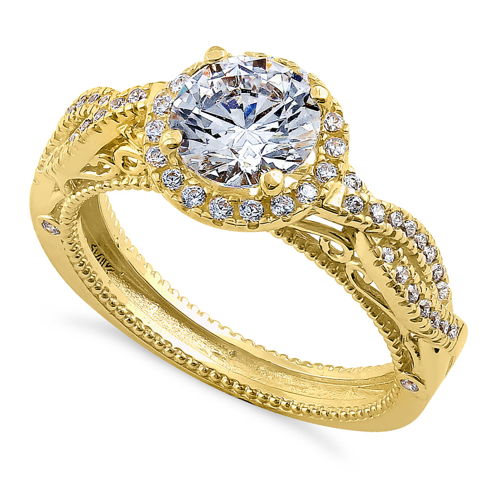 14K Yellow Gold Royal Twist Round Cut Cubic Zirconia Engagement Ring for Women - Perfect for Proposals, Anniversaries & Special Occasions
