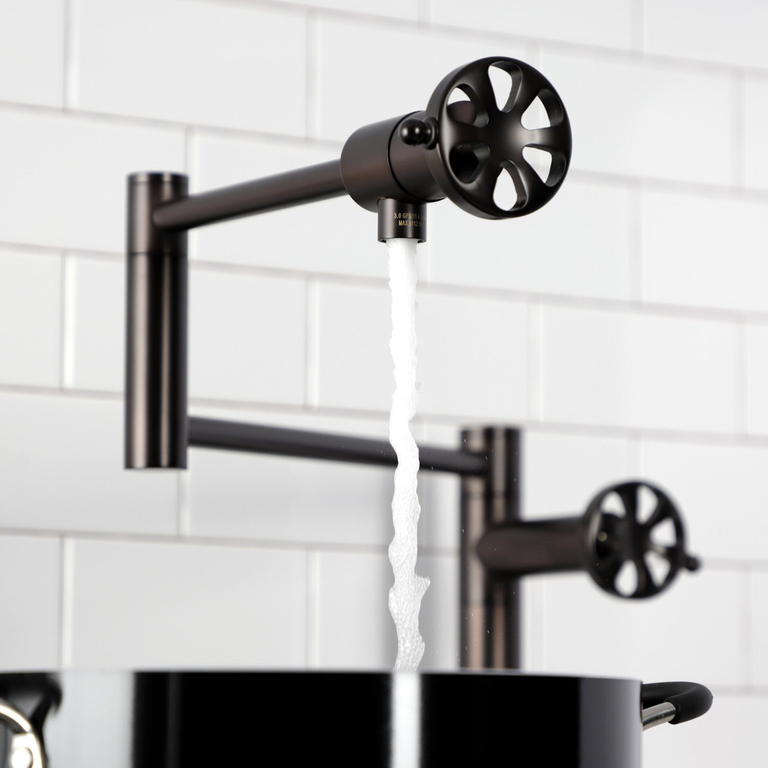 Belknap KS4705RX Oil Rubbed Bronze Deck Mount Pot Filler Faucet - 2 Handle Wall Mounted Kitchen Faucet for Stove & Cooking Area - Perfect for Filling Large Pots While Cooking