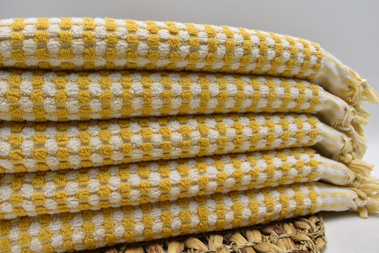 Premium Bubble Mustard Terry Hand Towel - 100% Turkish Cotton, 38