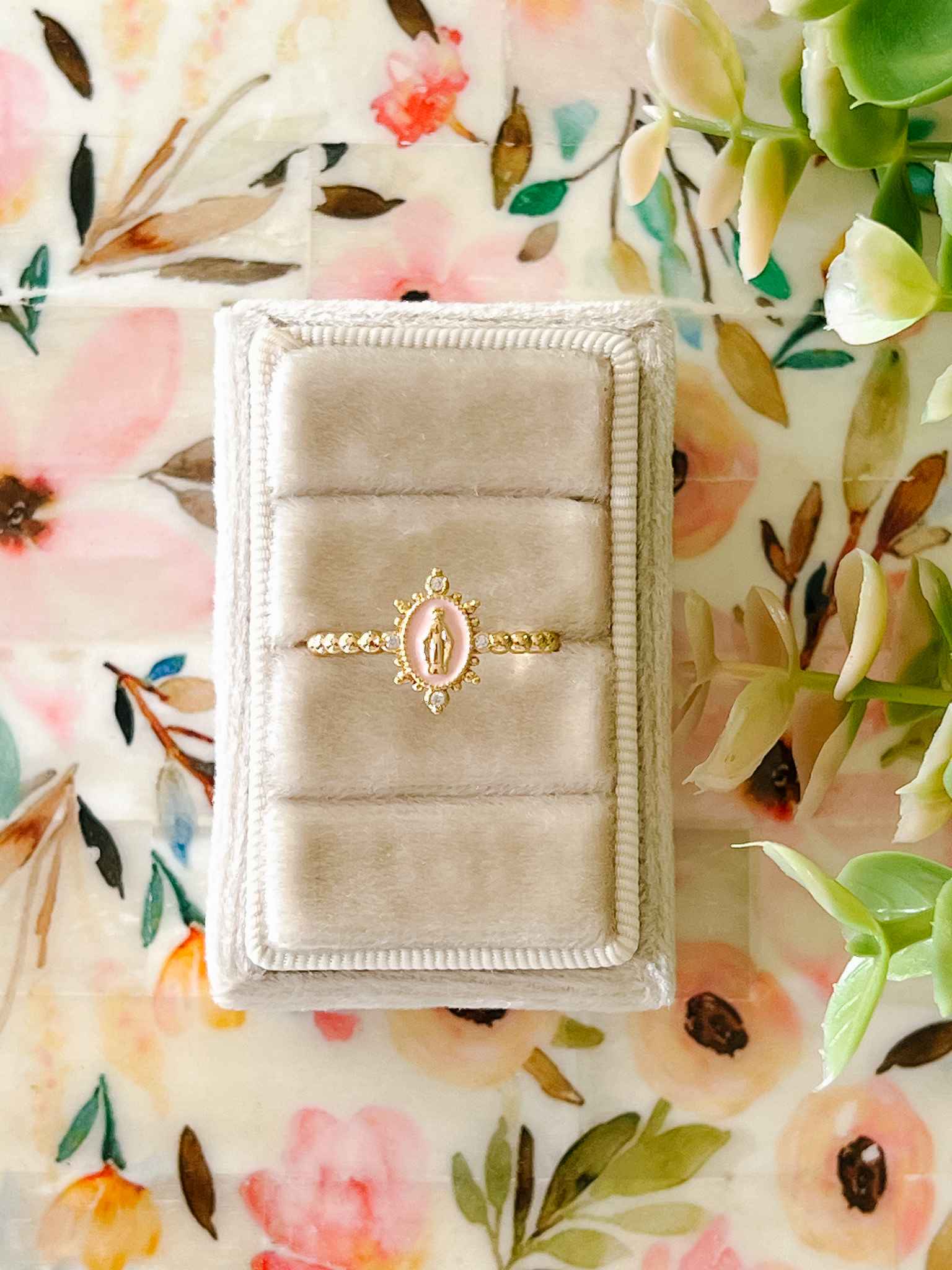 Heavenly Pink Lady Lourdes Ring - Elegant Religious Jewelry for Women, Perfect for Daily Wear, Church & Special Occasions