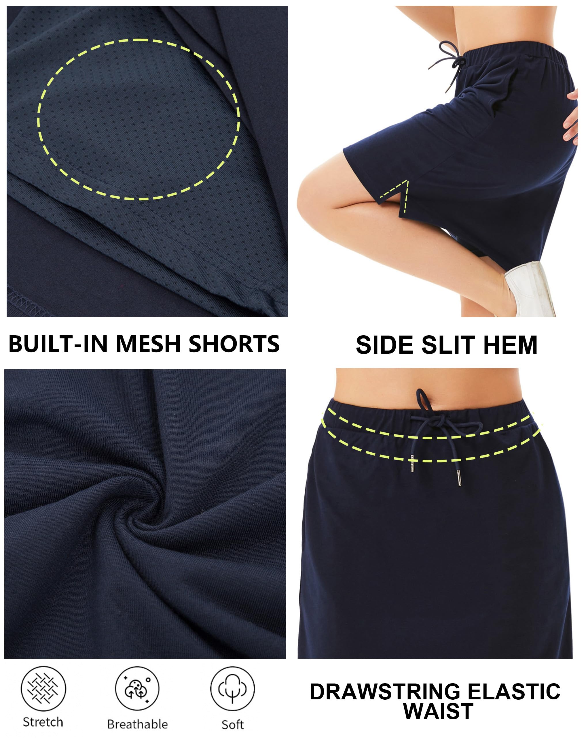 JACK SMITH Women's Stretchy Knee-Length Athletic Skorts with Drawstring Waist & Mesh-Lined Shorts Pockets - Perfect for Running, Tennis, Golf & Casual Wear