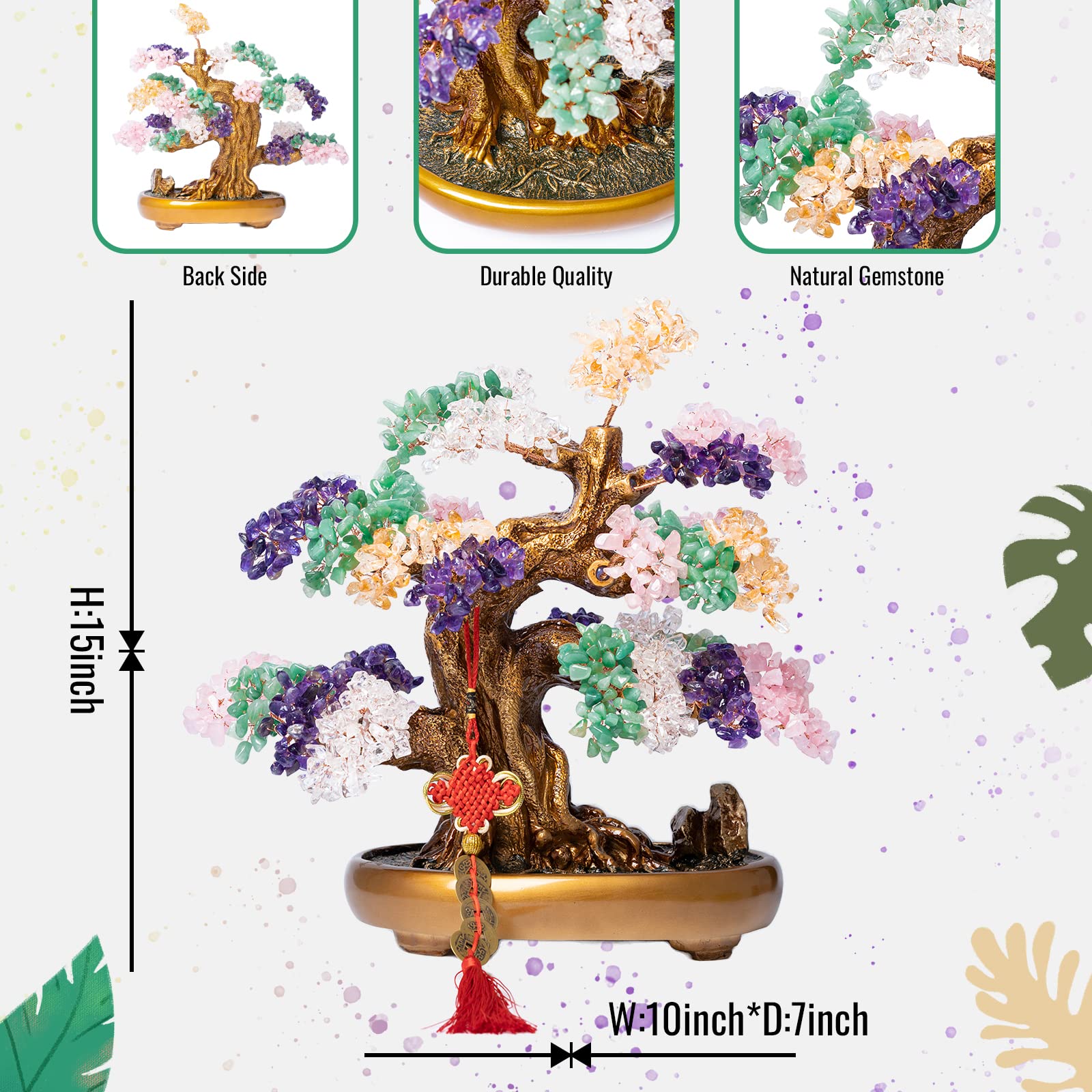Natural Chakra Gemstone Crystal Bonsai Tree of Life - Large Feng Shui Money Tree for Luck & Wealth (1,251 Gemstones) - Spiritual Healing, Home Office Desk Decor, Meditation Gift for Positive Energy
