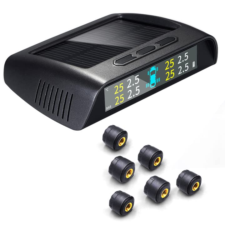 3T6B RV Tire Pressure Monitoring System with 6 Sensors - Solar & USB Charging, 5 Alarm Modes, LCD Display for Real-Time Pressure/Temperature (0-116psi) - Perfect for Motorhomes, Trailers & Campers