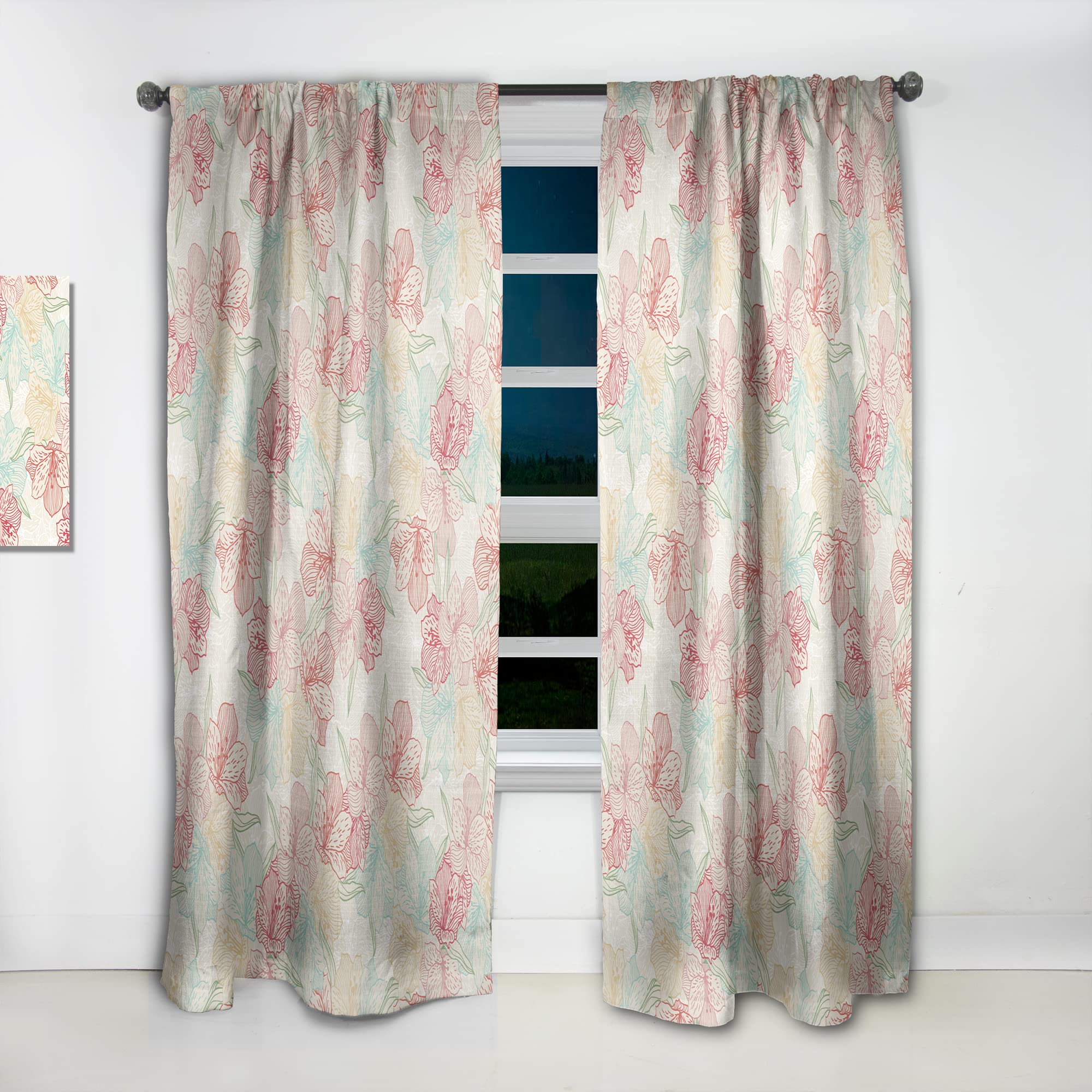 DesignQ Thermal Insulated Curtains - Abstract Orchid Flower Pattern Drapes for Bedroom & Living Room - Single Panel 52x84 Inches - Energy Saving Window Treatment for Home Decor