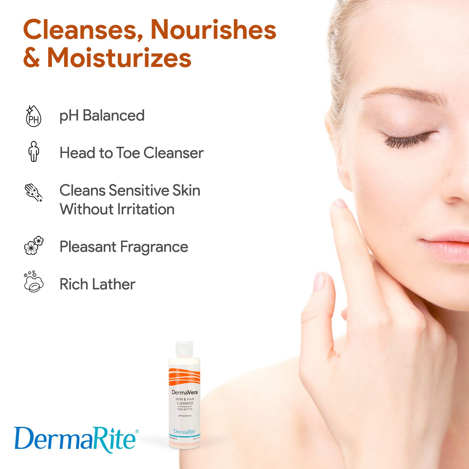 DermaRite DermaVera Skin & Hair Cleanser - pH Balanced Shampoo & Body Wash with Moisturizing Shea Butter - 4 oz Squeeze Bottle (2 Pack) - Gentle Cleansing for Dry, Sensitive Skin & Scalp - Perfect for Daily Shower & Hair Care Routine