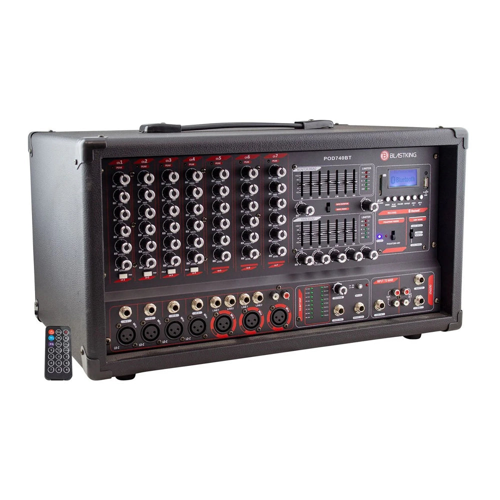 Blastking POD740BT 7-Channel Bluetooth Mixer with MP3 Player, EQ & 700W Power - Perfect for Live Bands, DJ Gigs & Home Studio Recording