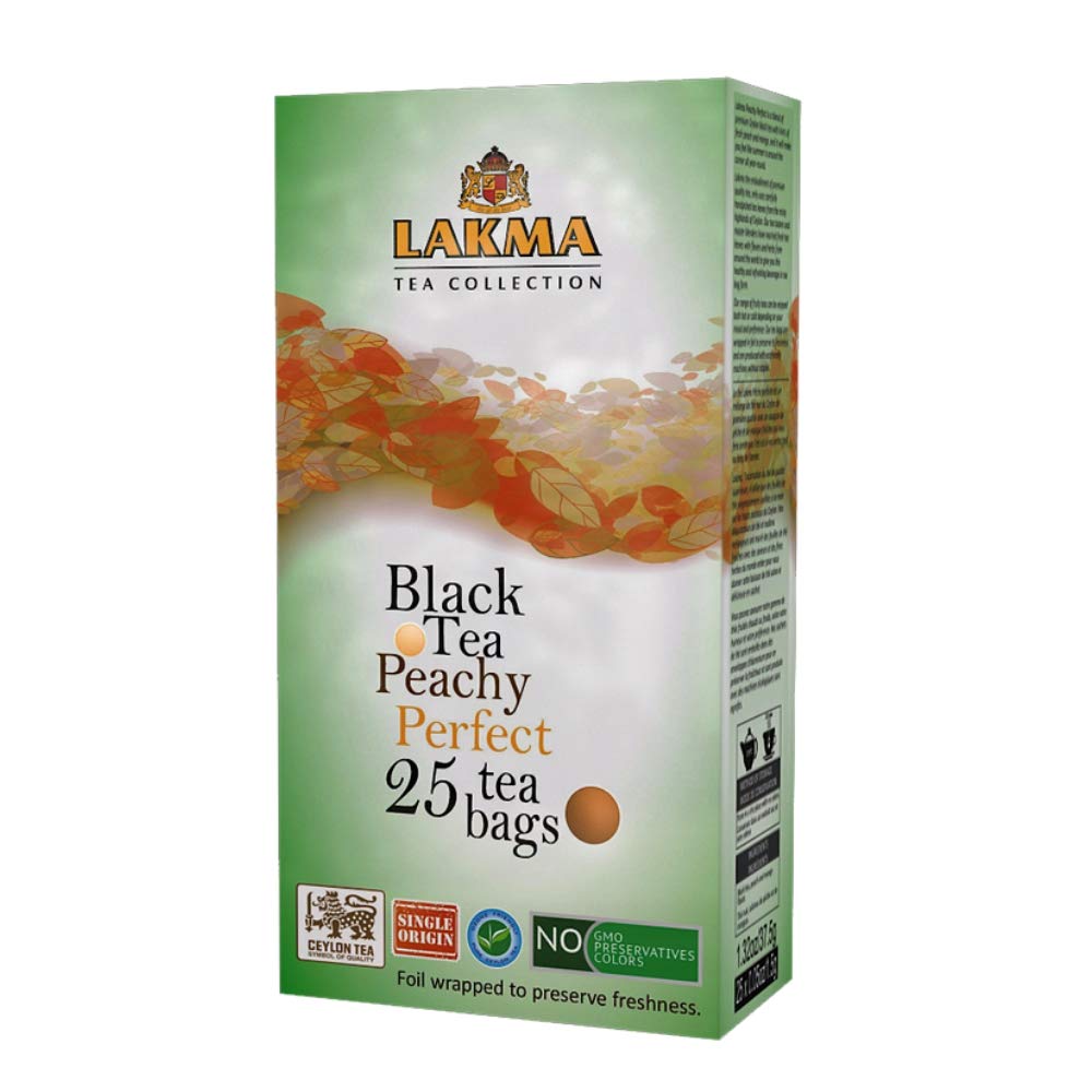 Premium Lakma Black Tea with Peach & Mango Flavor - 25 Tea Bags per Box (24 Pack - 600 Tea Bags Total) | Refreshing Iced Tea or Hot Beverage for Breakfast, Afternoon Tea & Relaxation