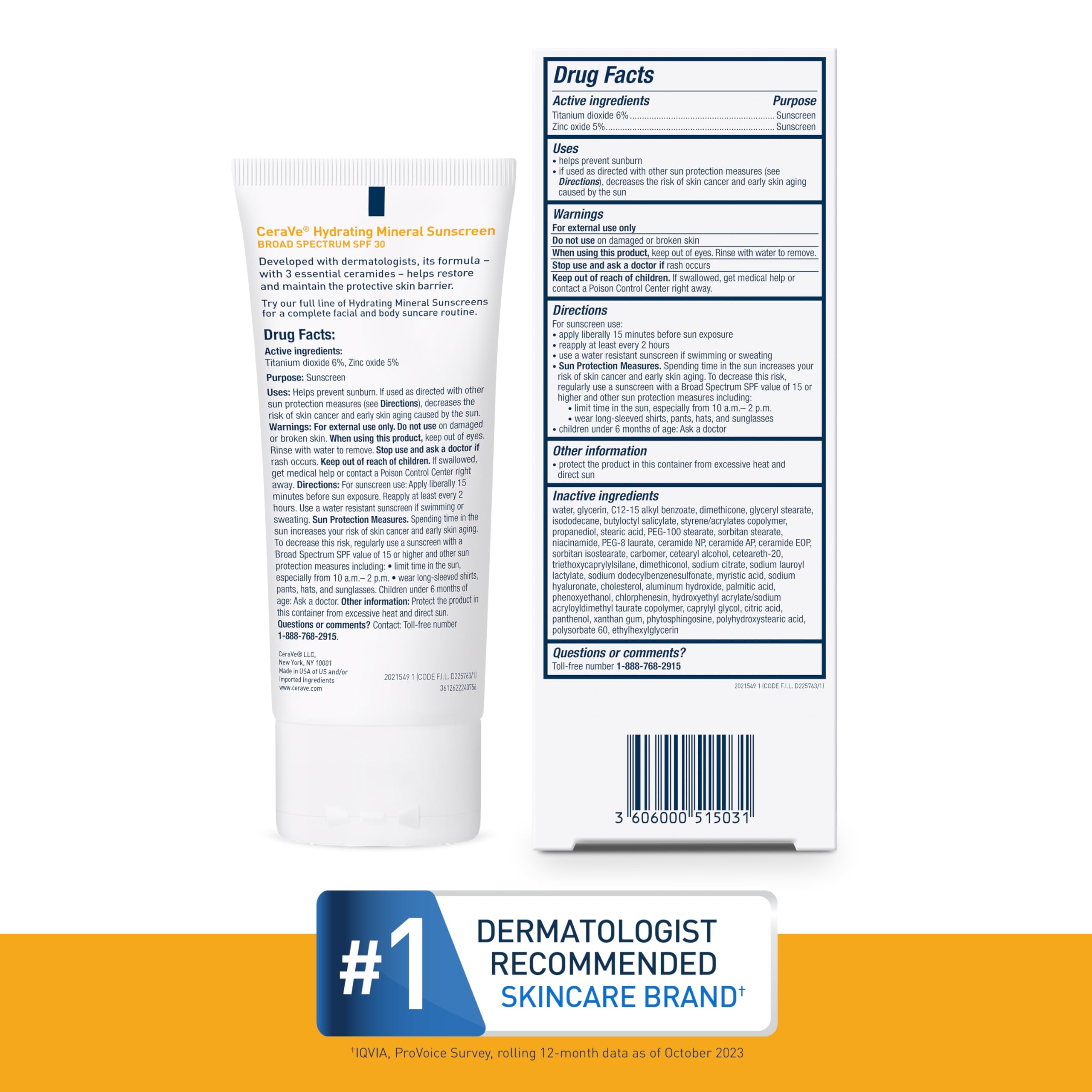CeraVe 100% Mineral Sunscreen SPF 30 for Face - Zinc Oxide & Titanium Dioxide Sunblock with Hyaluronic Acid, Niacinamide & Ceramides | Oil-Free, Non-Greasy | Travel Size 2.5 oz | Daily UV Protection for Sensitive Skin | Perfect for Beach, Outdoor Activities & Everyday Use