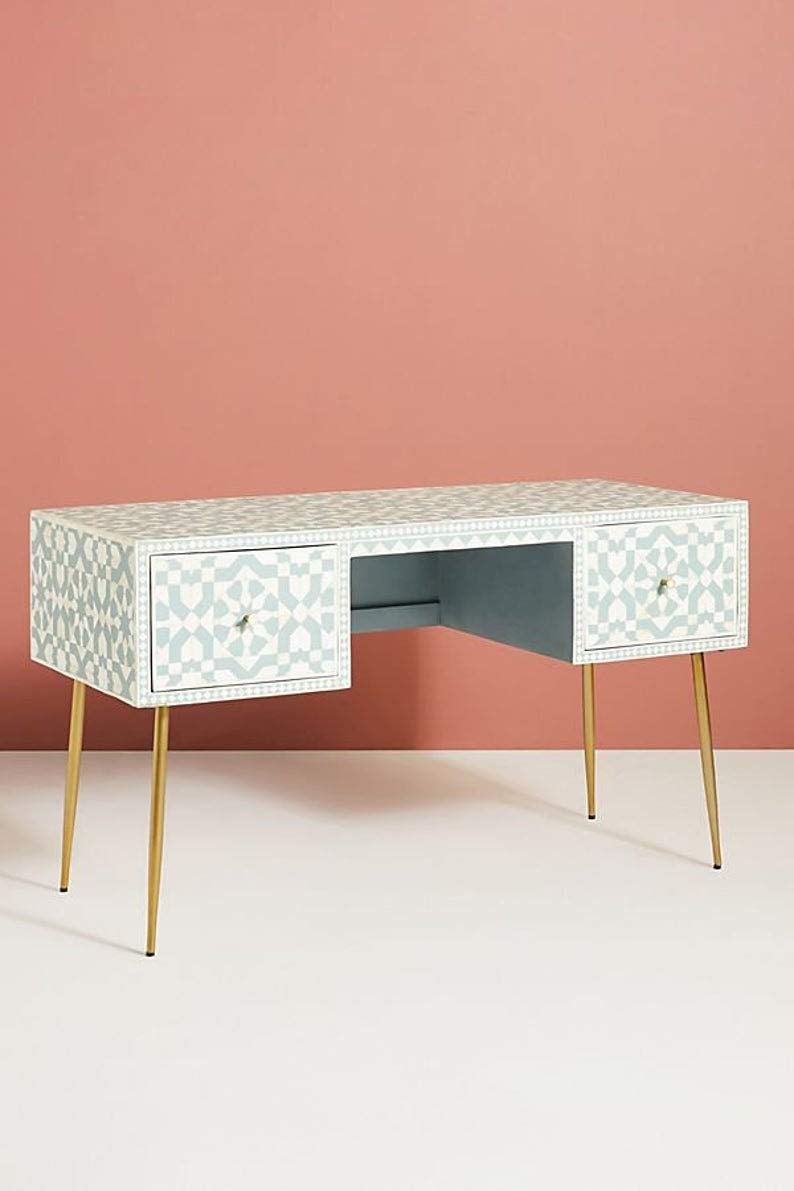 Handcrafted Antique Bone Inlay Console Table - Light Green Modern Wooden Entryway Table with Storage | Elegant Living Room Furniture for Home Decor | Perfect for Hallway, Foyer & Apartment Decor by Fairdeal Handicrafts