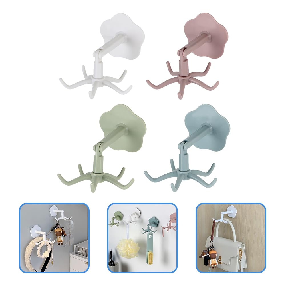 4-Pack 360° Rotating Under Cabinet Hooks - Heavy Duty Kitchen Utensil Hangers with 5 Adjustable Claws for Organizing Spoons, Ladles & Cooking Tools - Perfect for Kitchen, Bathroom Storage & Jewelry Organization (Ideal for Small Space Saving & Home Decor)