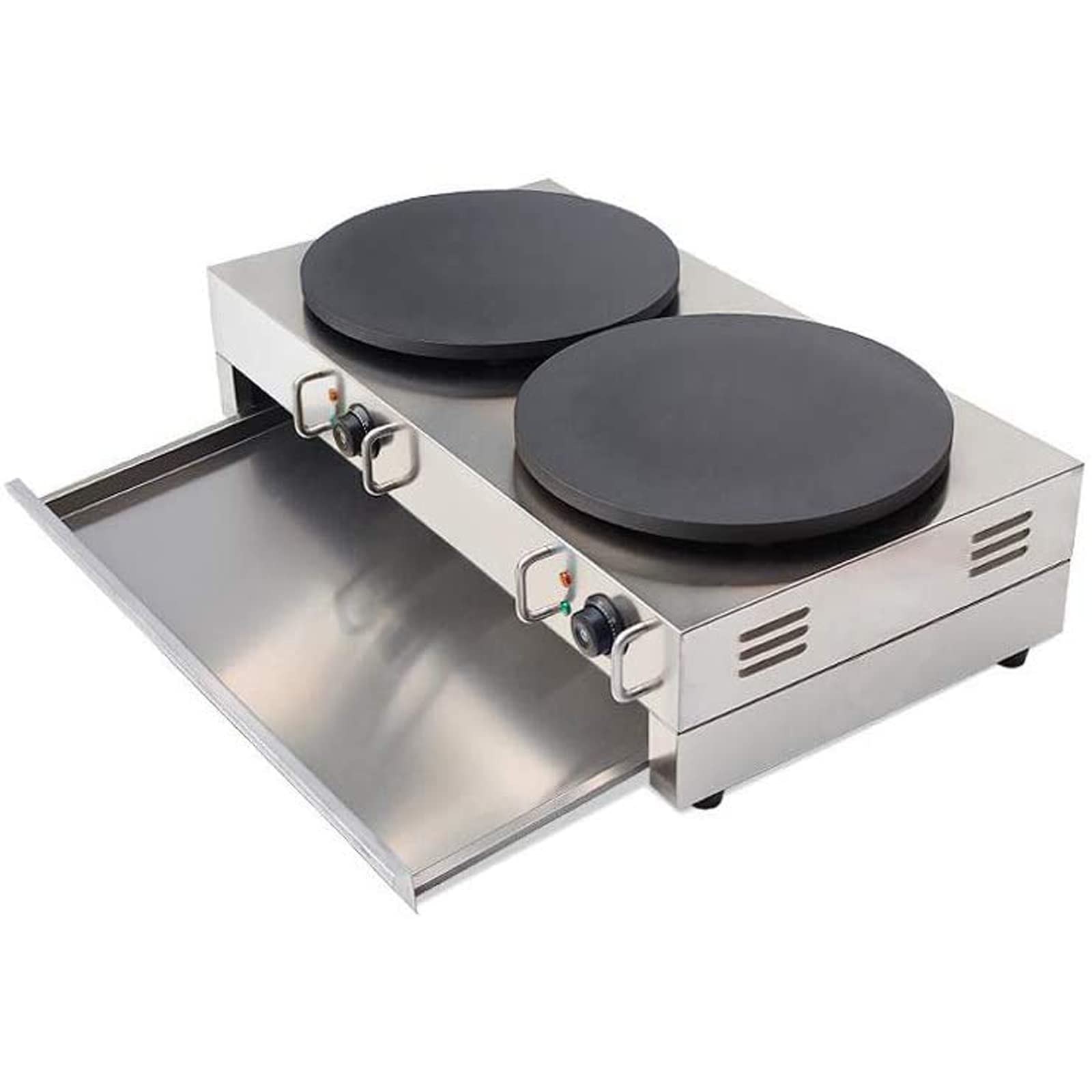 TECHTONGDA 15.7-Inch Commercial Electric Griddle & Crepe Maker - 220V Double Pancake Grill with Non-Stick Surface & Adjustable Temperature - Perfect for Blintzes, Tortillas, Crepes, and Breakfast Cooking