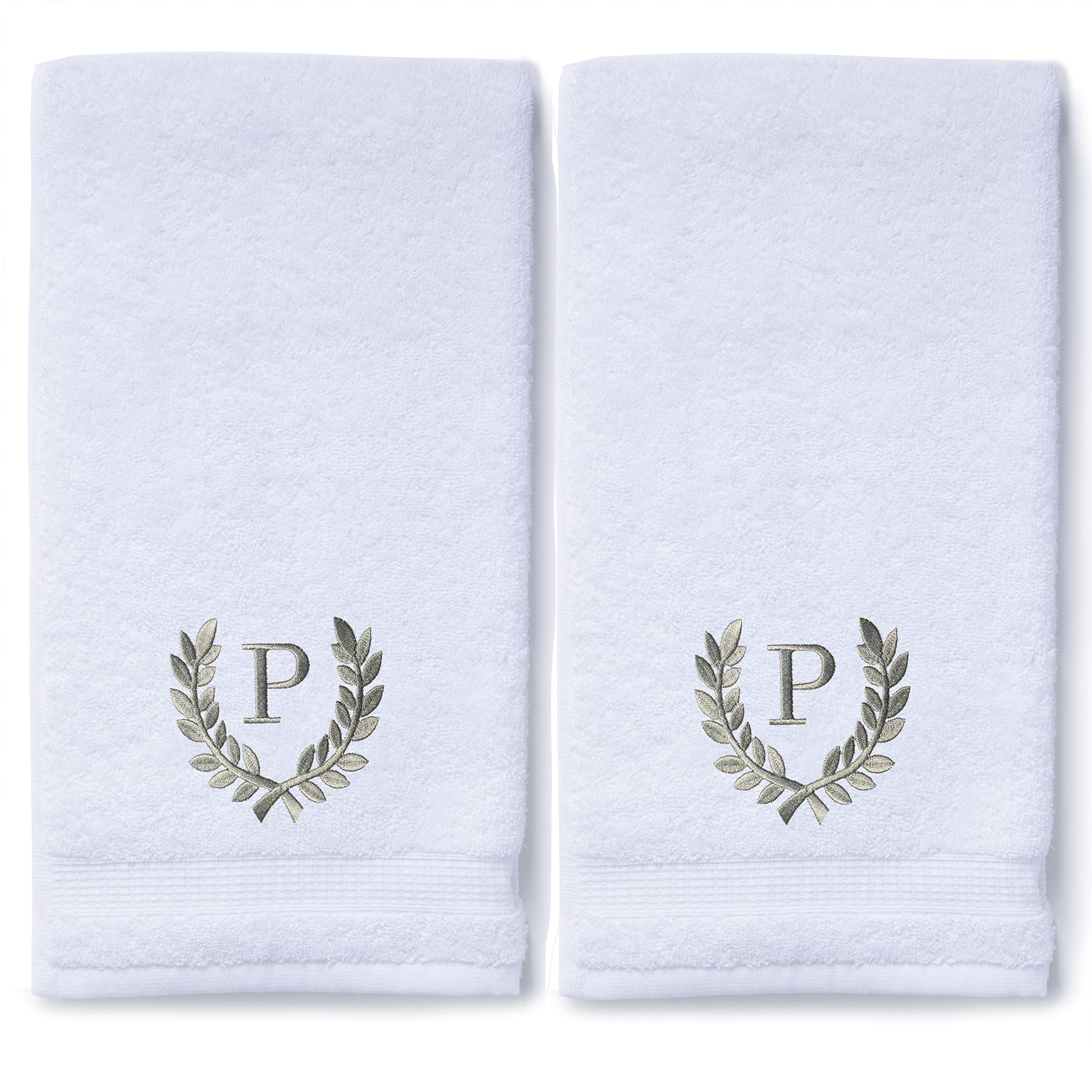 Personalized Monogrammed Hand Towels Set of 2 - Luxury Turkish Cotton 16x30 Inch for Bathroom, Kitchen & Spa | Custom Wedding & Bridal Gift with Roman Font | Perfect for Home Decor, Guest Towels & Makeup Removal