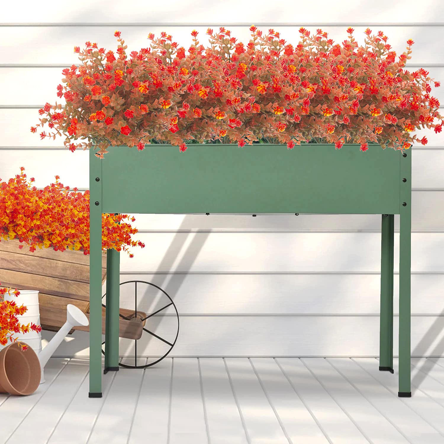 UV Resistant Artificial Fall Flowers - Fake Outdoor Autumn Plants for Home, Kitchen, Christmas & Thanksgiving Decor (Fall Orange) | Perfect for Seasonal Centerpieces, Porch Displays, and Festive Table Settings