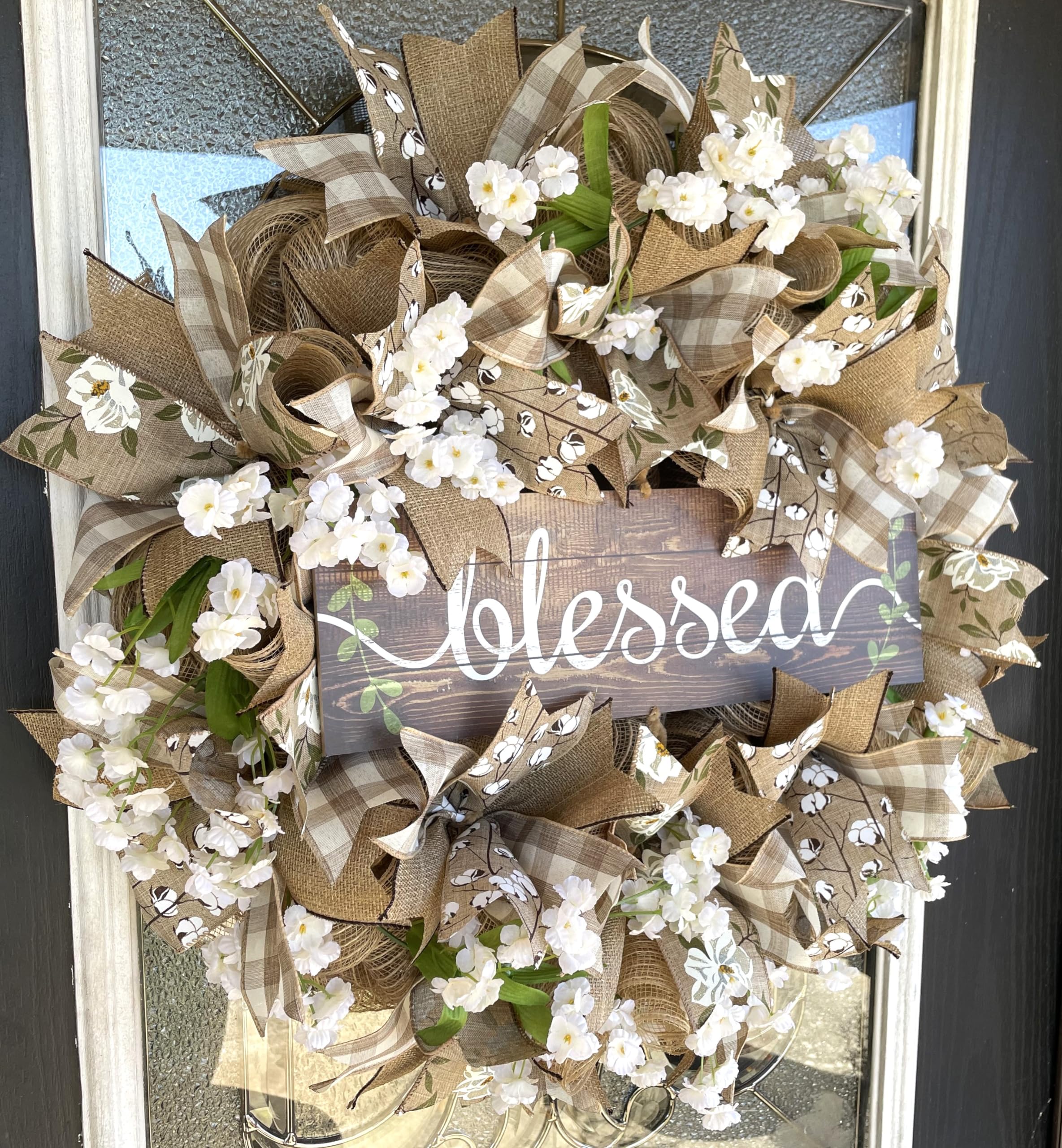 Southern Charm Magnolia & Cotton Deco Mesh Wreath - Farmhouse Style Front Door Decor for Porch, Patio, Wedding | Perfect for Fall, Spring, Summer & Everyday Home Decor