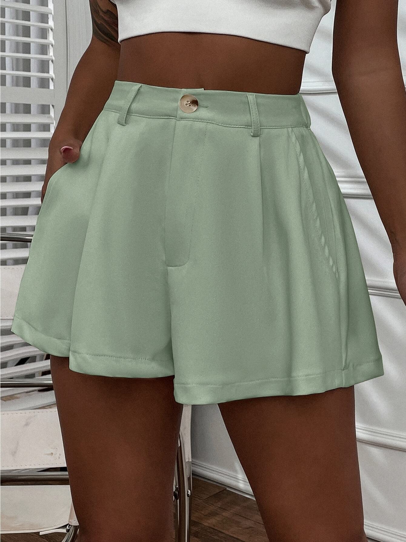 HAOSHU Women's Solid Pleated Wide Leg Shorts - Comfortable Summer Casual Shorts for Beach, Travel & Everyday Wear