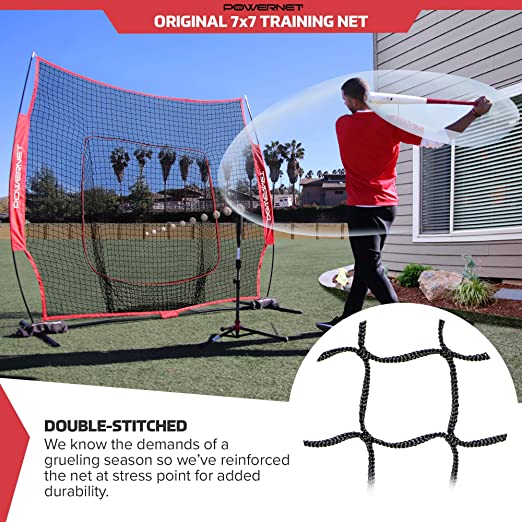 PowerNet 7x7 Baseball Softball Practice Hitting Net with Carry Bag - Portable Training Net for Batting Practice, Backyard Drills & Field Training | Perfect for Home, Field & Cage Use