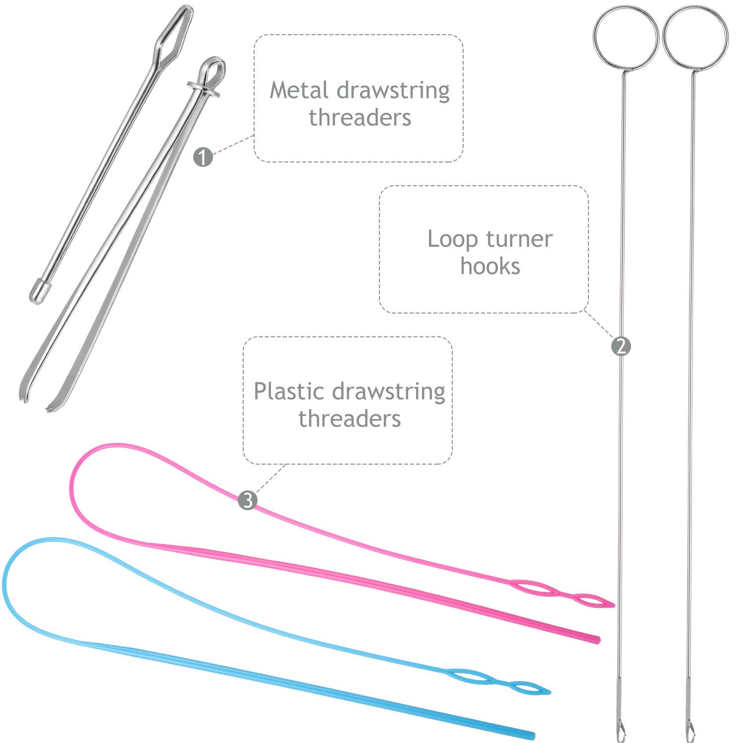 WILLBOND 6-Piece Flexible Drawstring Threader Tool Kit - Metal Loop Turner, Easy Threader & Hoodie String Replacement - Sewing, DIY Knitting, Fabric Belt Accessories - Perfect for Crafts, Clothing Repair & Home Projects