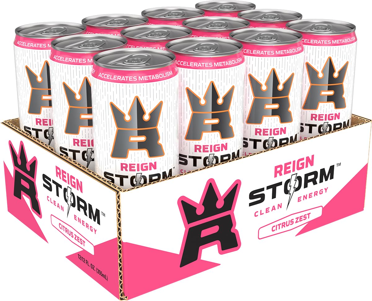 REIGN Storm Citrus Zest Energy Drink - 12 Pack (12 Fl Oz Each) | Sugar Free Fitness & Wellness Beverage for Workouts, Sports & Active Lifestyle | Keto Friendly & Low Calorie Energy Boost