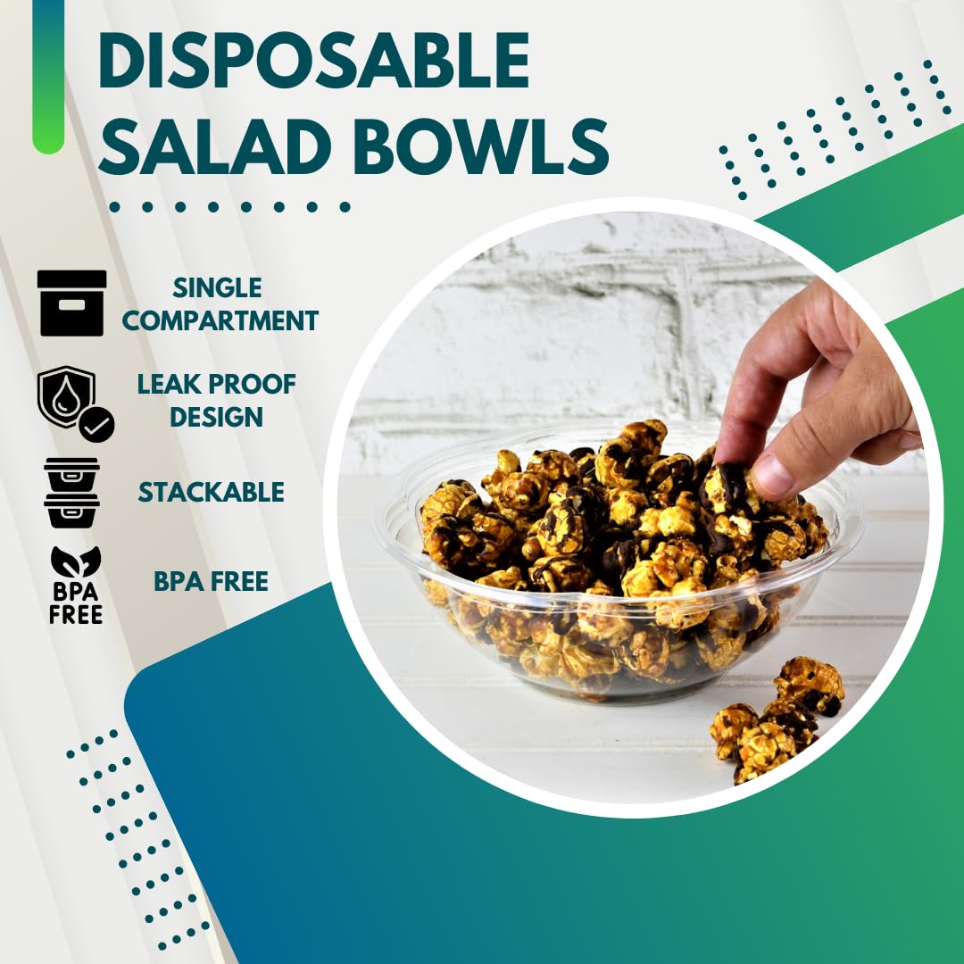 Green Direct 24 oz Disposable Salad Bowls with Lids - 25 Pack | BPA-Free Meal Prep Containers, Lunch Boxes, Takeout Bowls | Perfect for Office Lunches, Picnics & Food Delivery Services