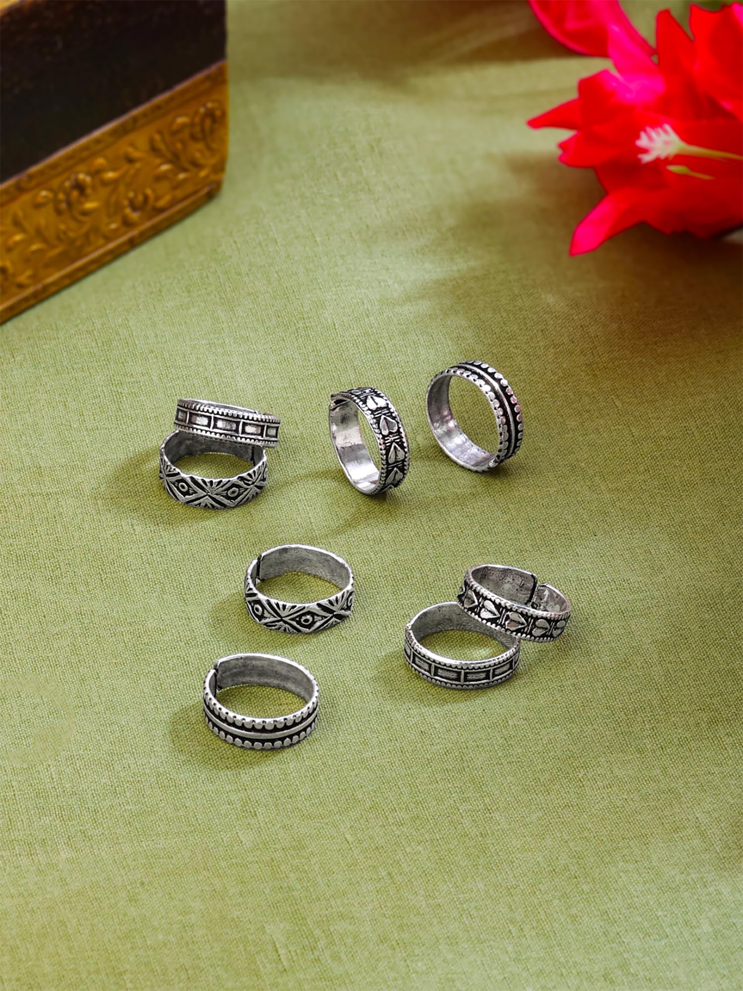 Oxidized Silver Toe Rings for Women - Traditional Indian Bichiya Jewelry Set | Adjustable Comfort Fit | Perfect for Beach, Wedding & Festival Outfits | Anniversary & Birthday Gift for Wife