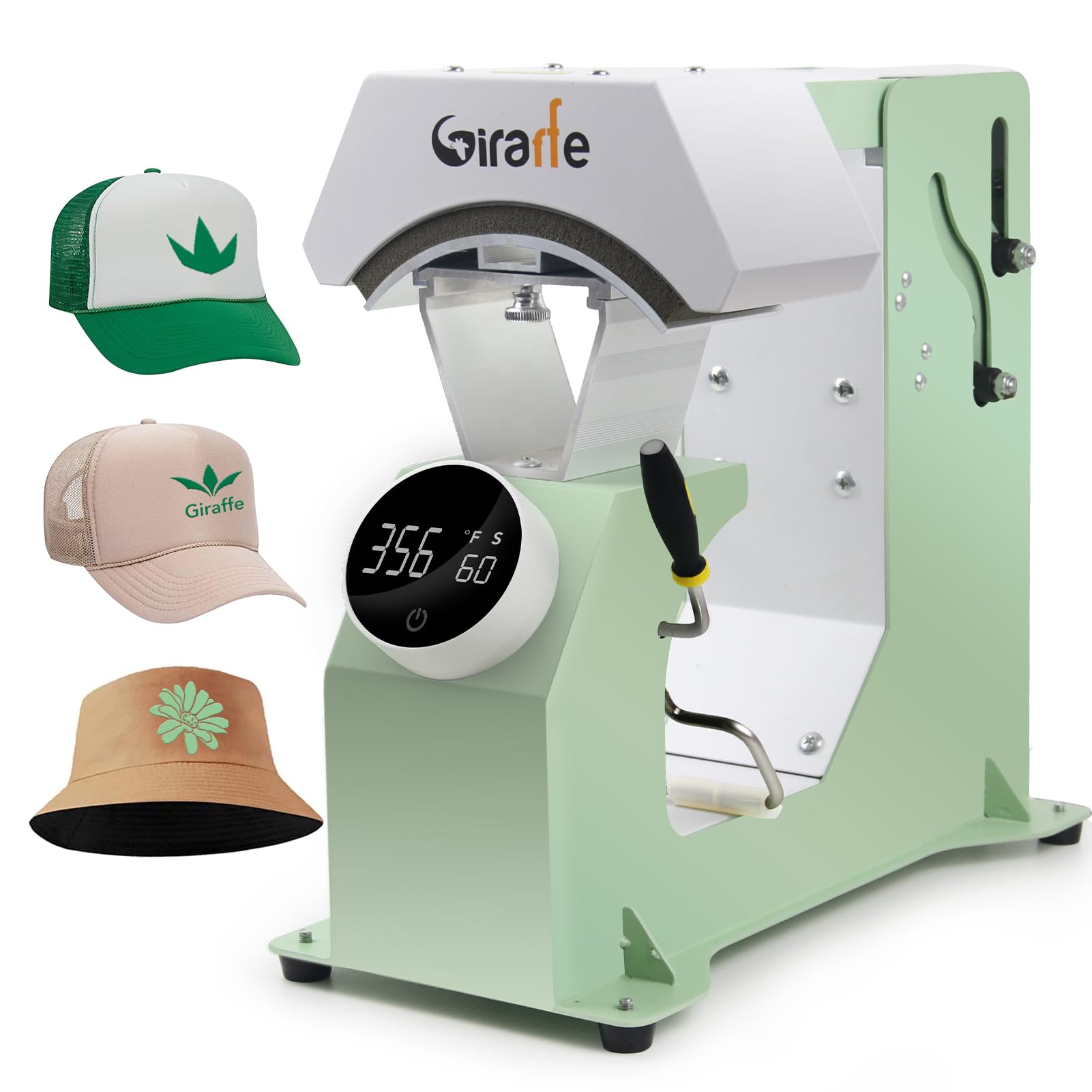 Giraffe Auto Hat Heat Press Machine for Caps, T-Shirts & Bags - Digital Knob-Style Control Panel, Auto Open/Release - Perfect for DIY Sublimation, Custom Apparel & Small Business Use (Green)