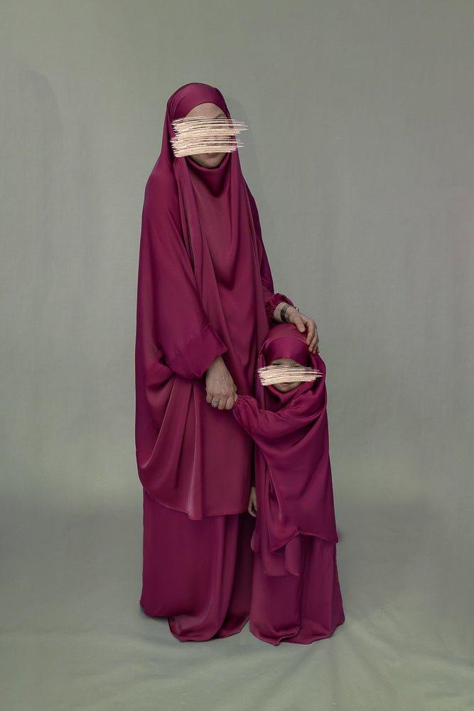 Purple Kids Prayer Gown - Mommy and Me Matching Islamic Khimar Dress for Girls | Perfect for Eid, Ramadan & Family Prayer Time