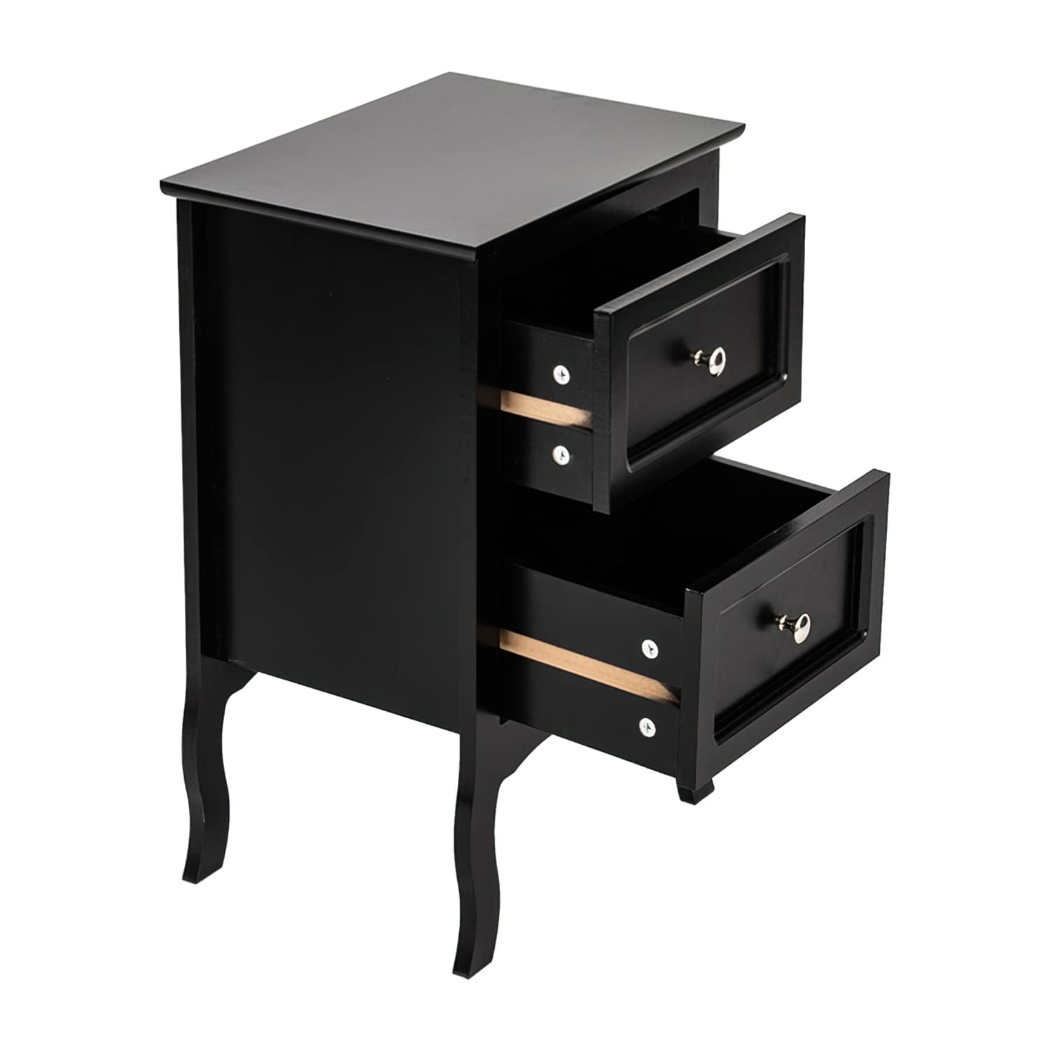 VERYKE Nightstand Set of 2 with 2 Drawers - Small Bedside Table with Metal Handles, Farmhouse Style Storage Cabinet for Bedroom, Living Room, Office - Perfect for Small Spaces & Home Organization (Black)