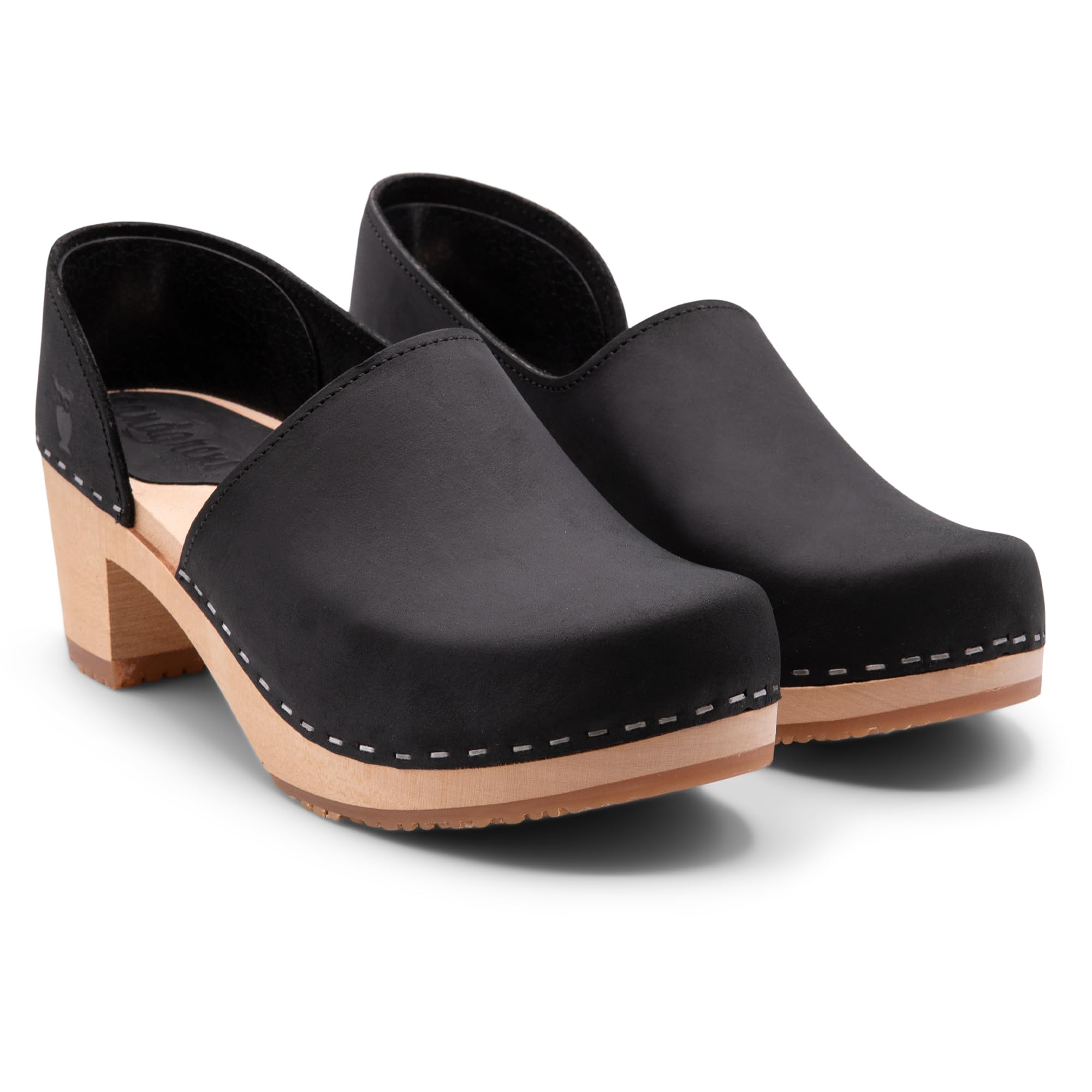 Sandgrens Handmade Swedish High Heel Wooden Clogs for Women | Comfortable Closed-Back Design | Perfect for Work, Casual Wear & Outdoor Activities